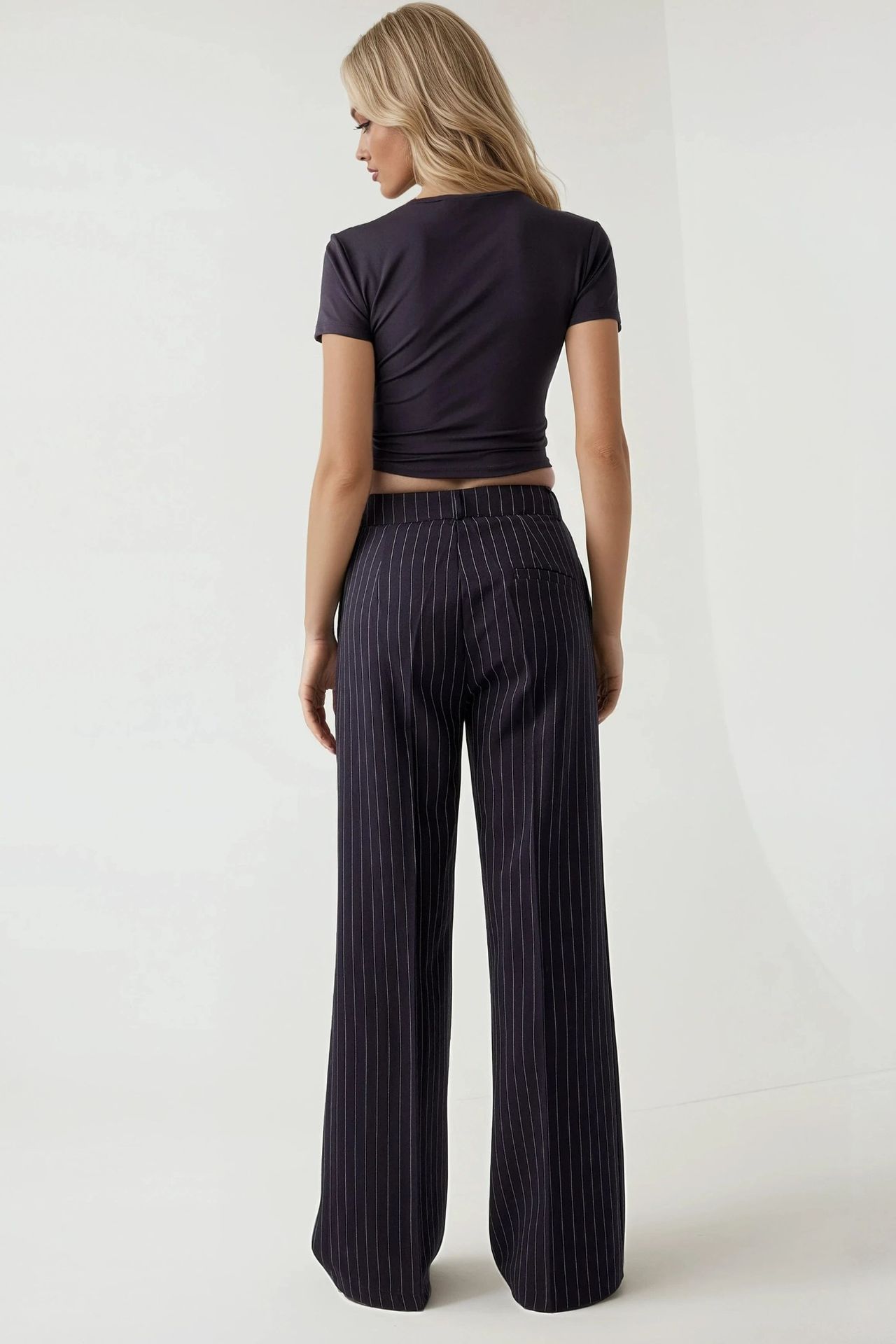 Striped Wide Leg Pleated Palazzo Pants