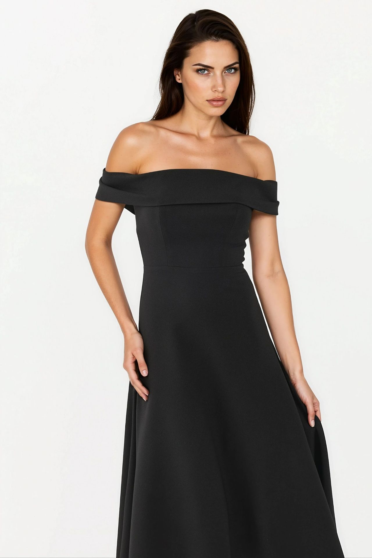 Off Shoulder A Line Midi Dress 4