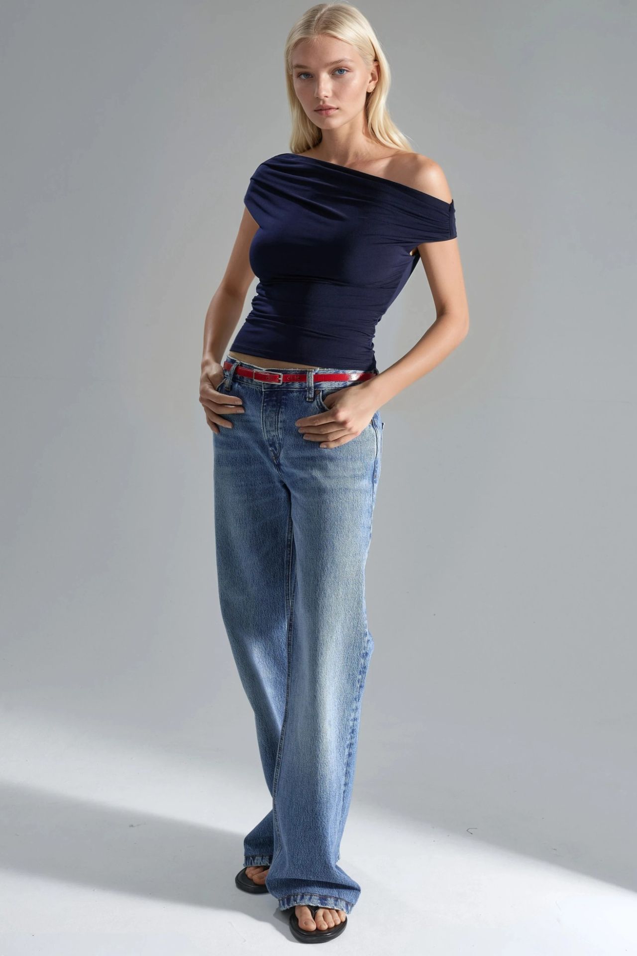 Asymmetrical Neck One-Shoulder Sandy Blouse