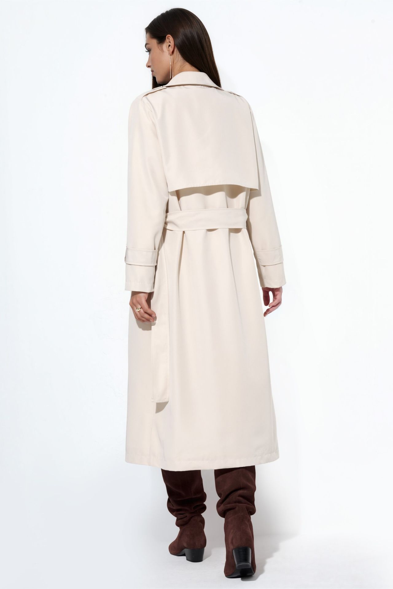 Double-Breasted Belted Long Trench Coat 3