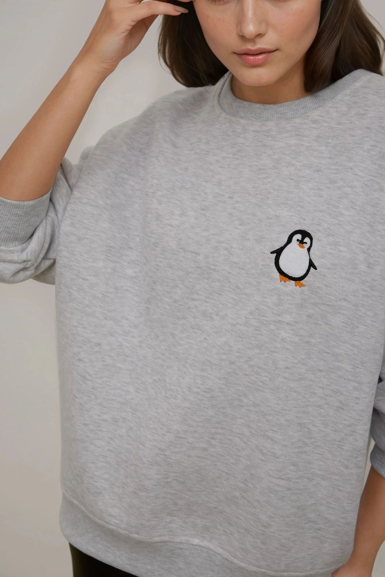  Comfort Animal Pattern Embroidered Raised Crew Neck Sweatshirt