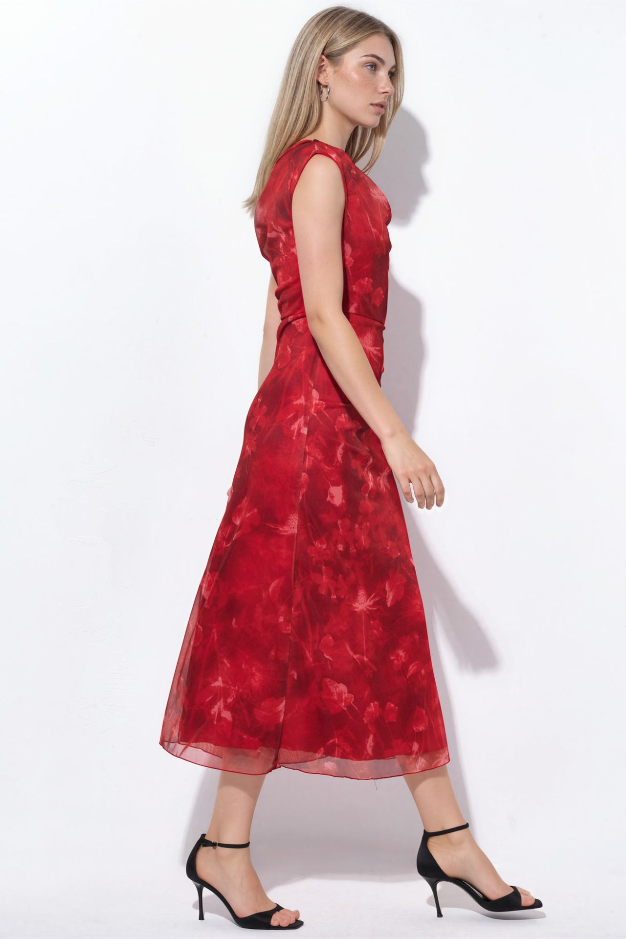 Patterned Lined Tulle Knit Midi Dress 4