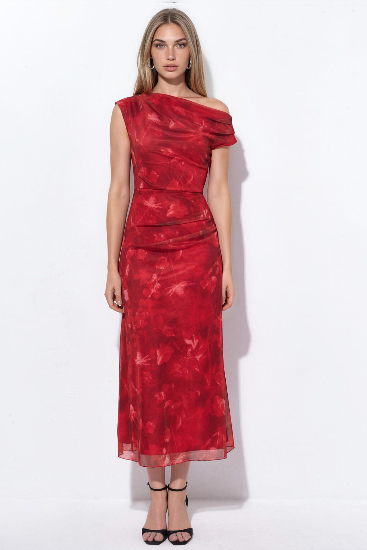 Patterned Lined Tulle Knit Midi Dress 6