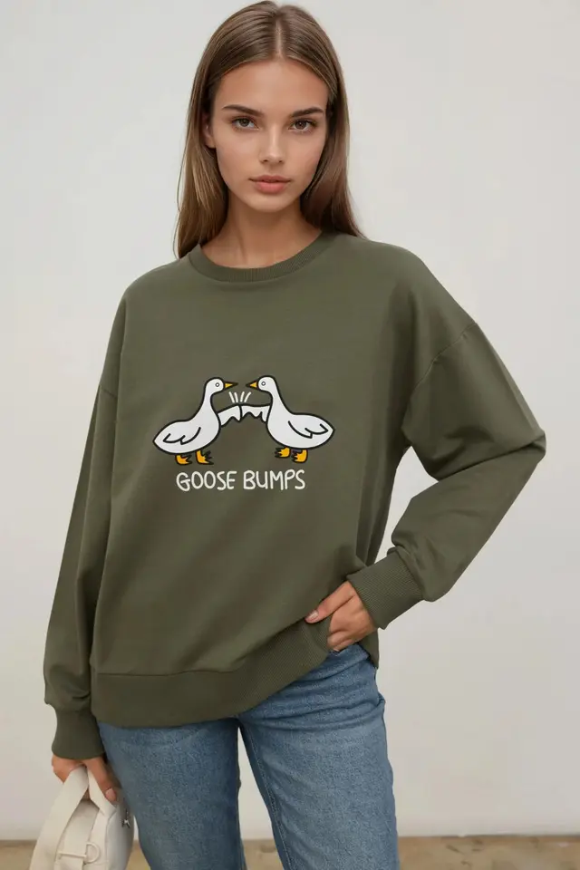 Printed Crew Neck Relaxed Fit Sweatshirt