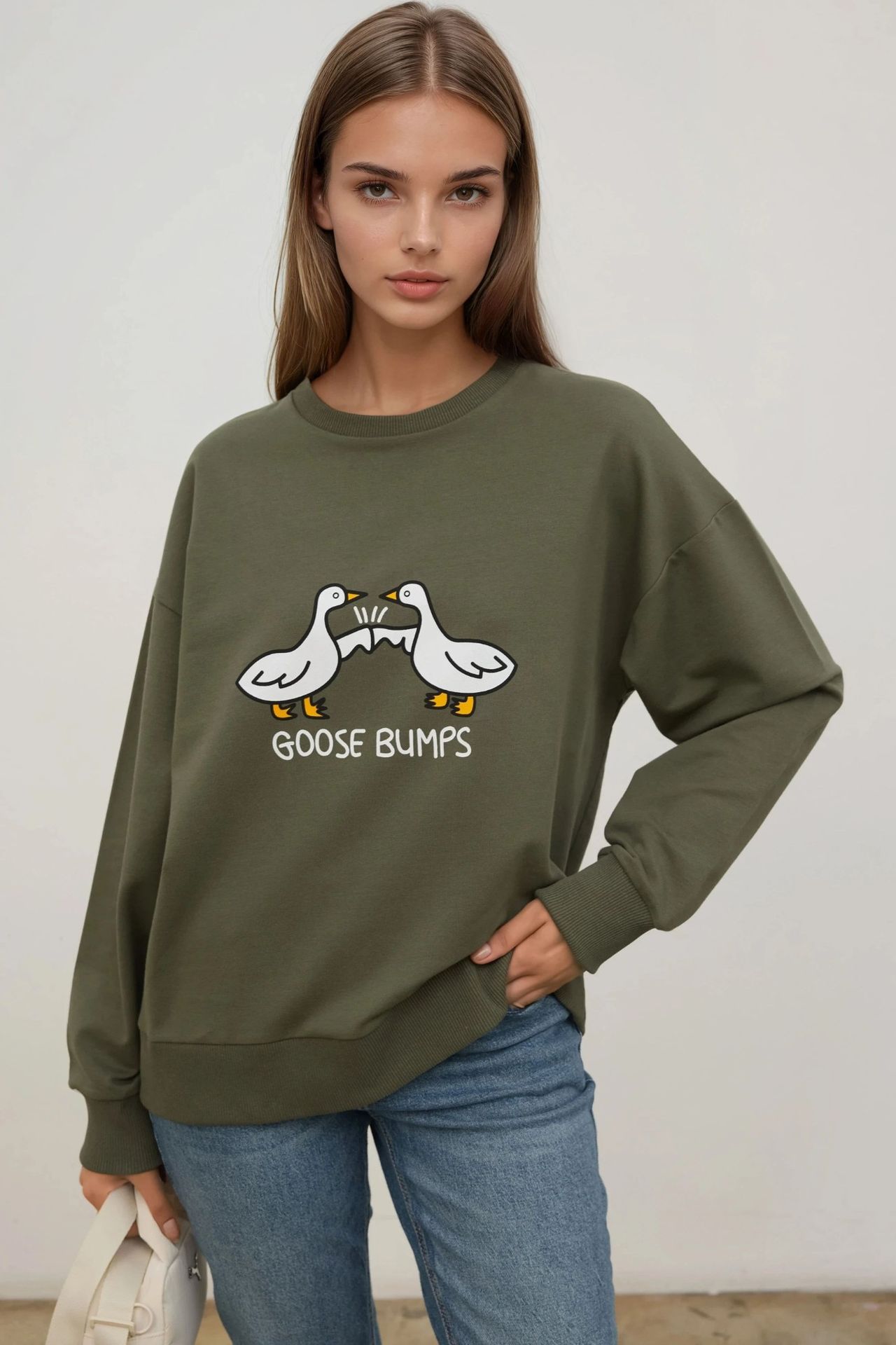 Printed Crew Neck Relaxed Fit Sweatshirt 1