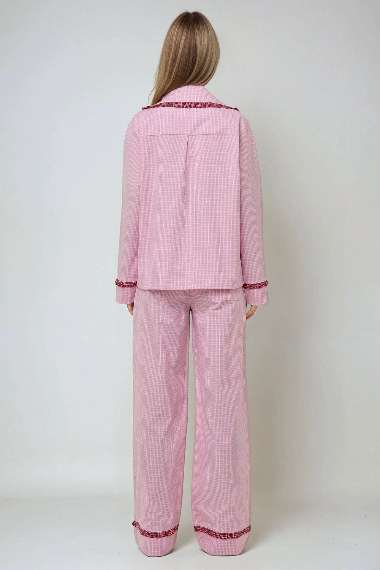 Shirt Collar Plaid Pajama Set