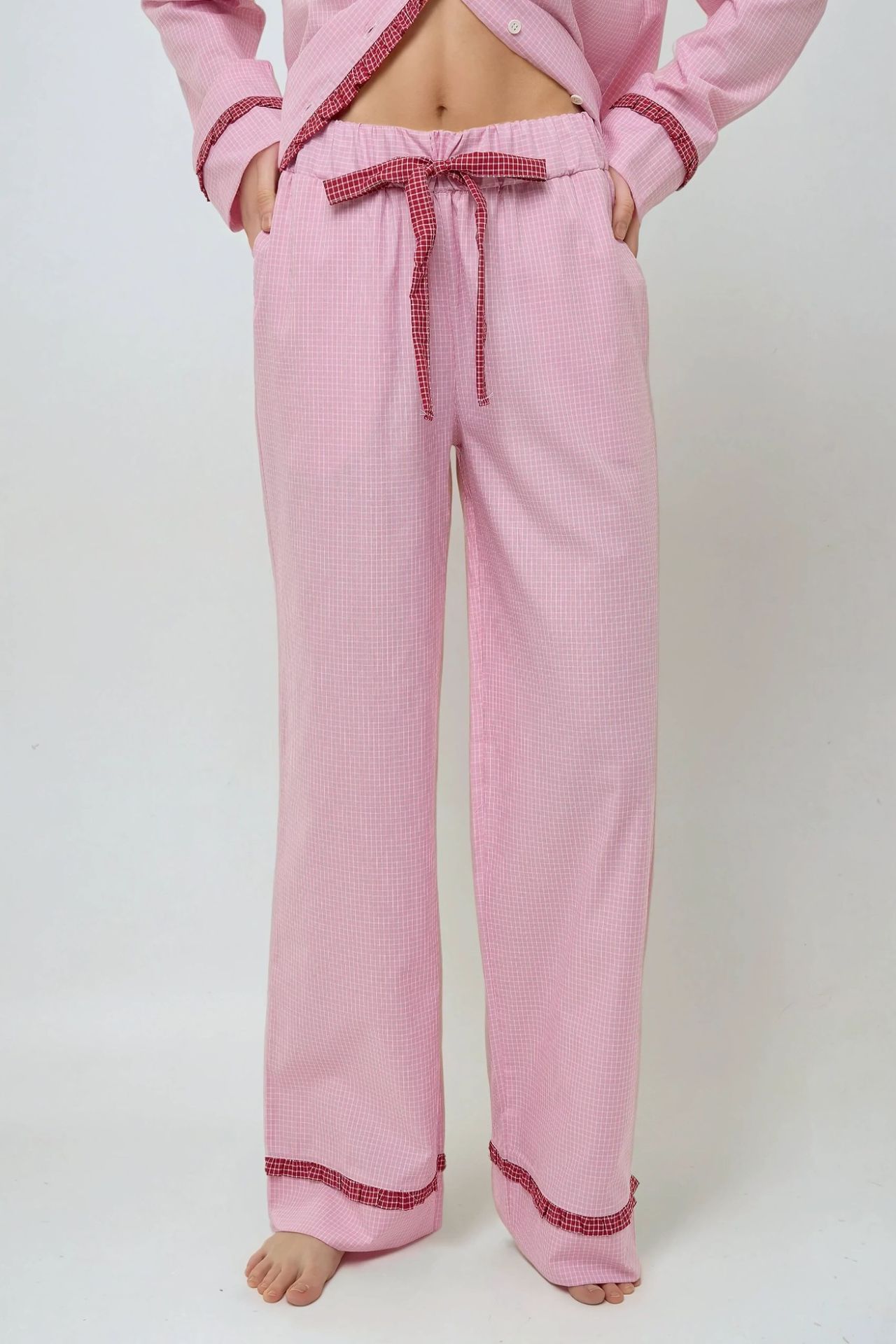 Shirt Collar Plaid Pajama Set