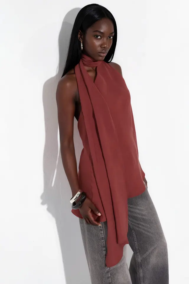 Halter Neck Scarf Detail Top