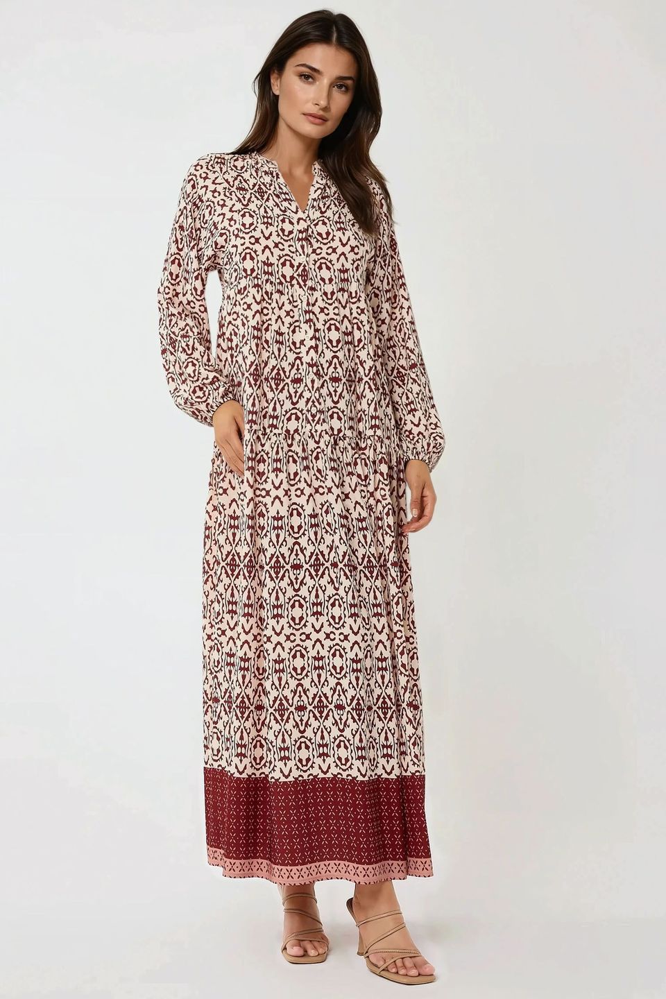 Printed Maxi Dress with Shirt Collar