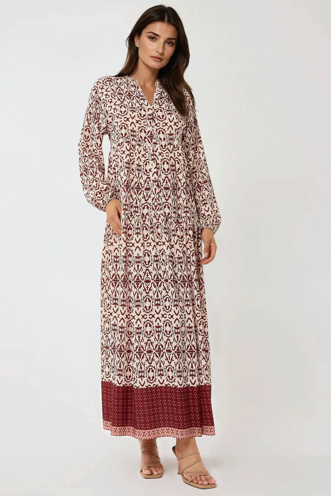 Printed Maxi Dress with Shirt Collar
