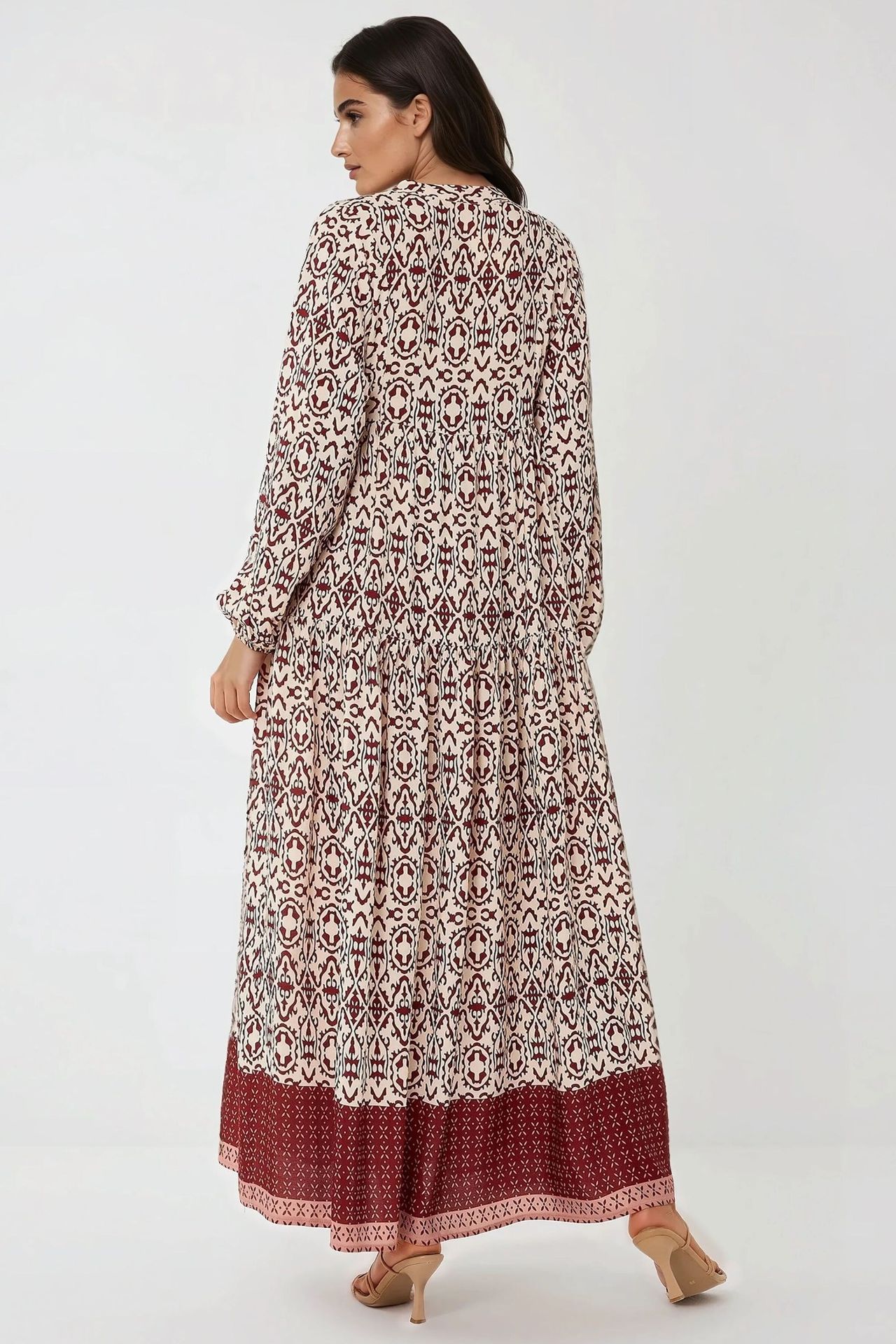 Printed Maxi Dress with Shirt Collar