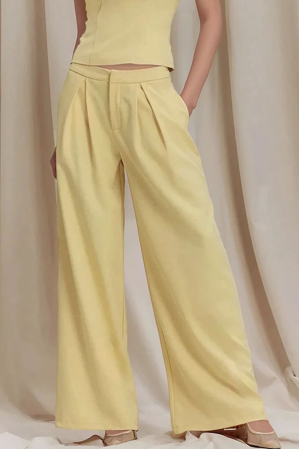 Pleated Wide Leg Long Pants