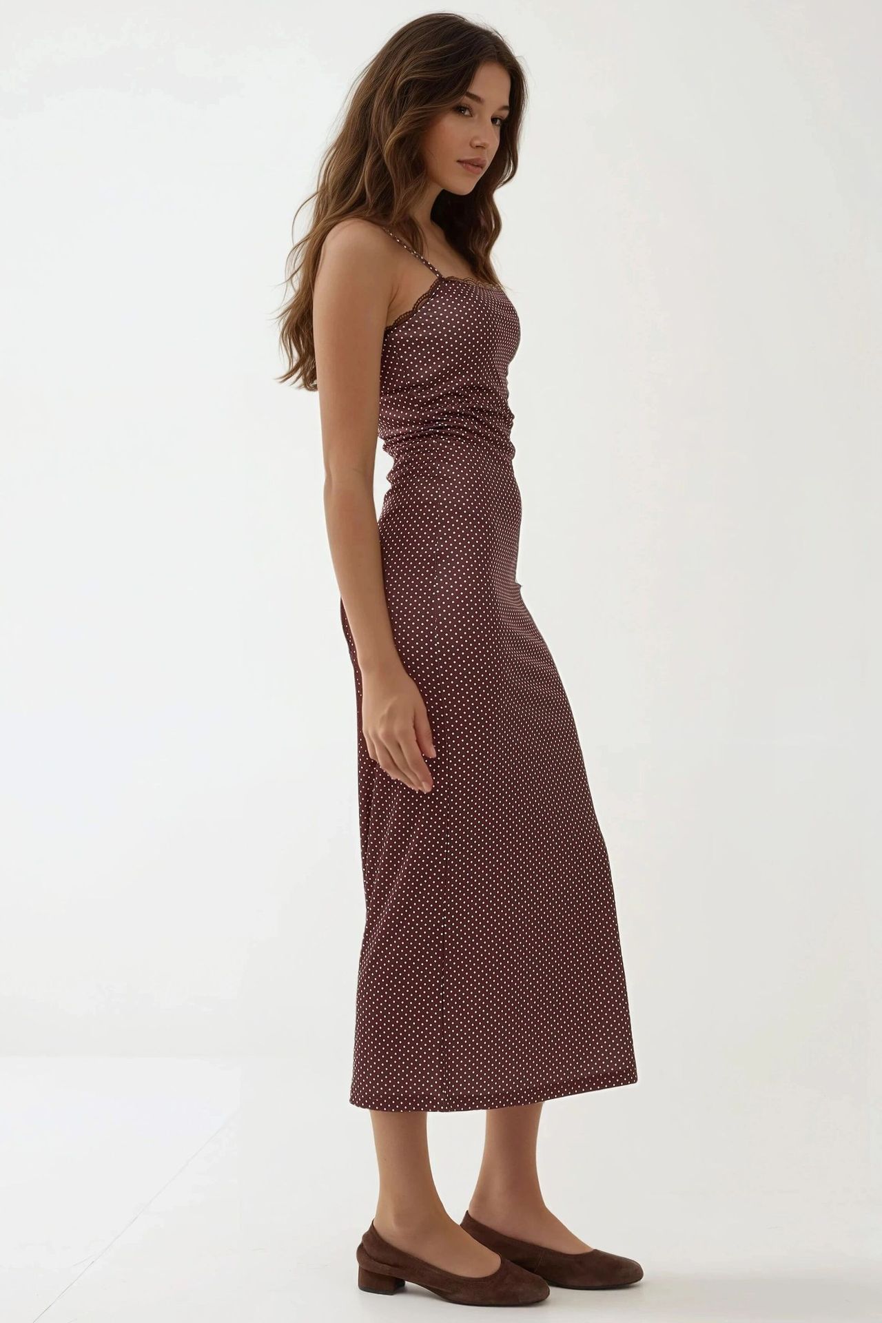 Square Collar Printed Maxi Dress with Lace Detail