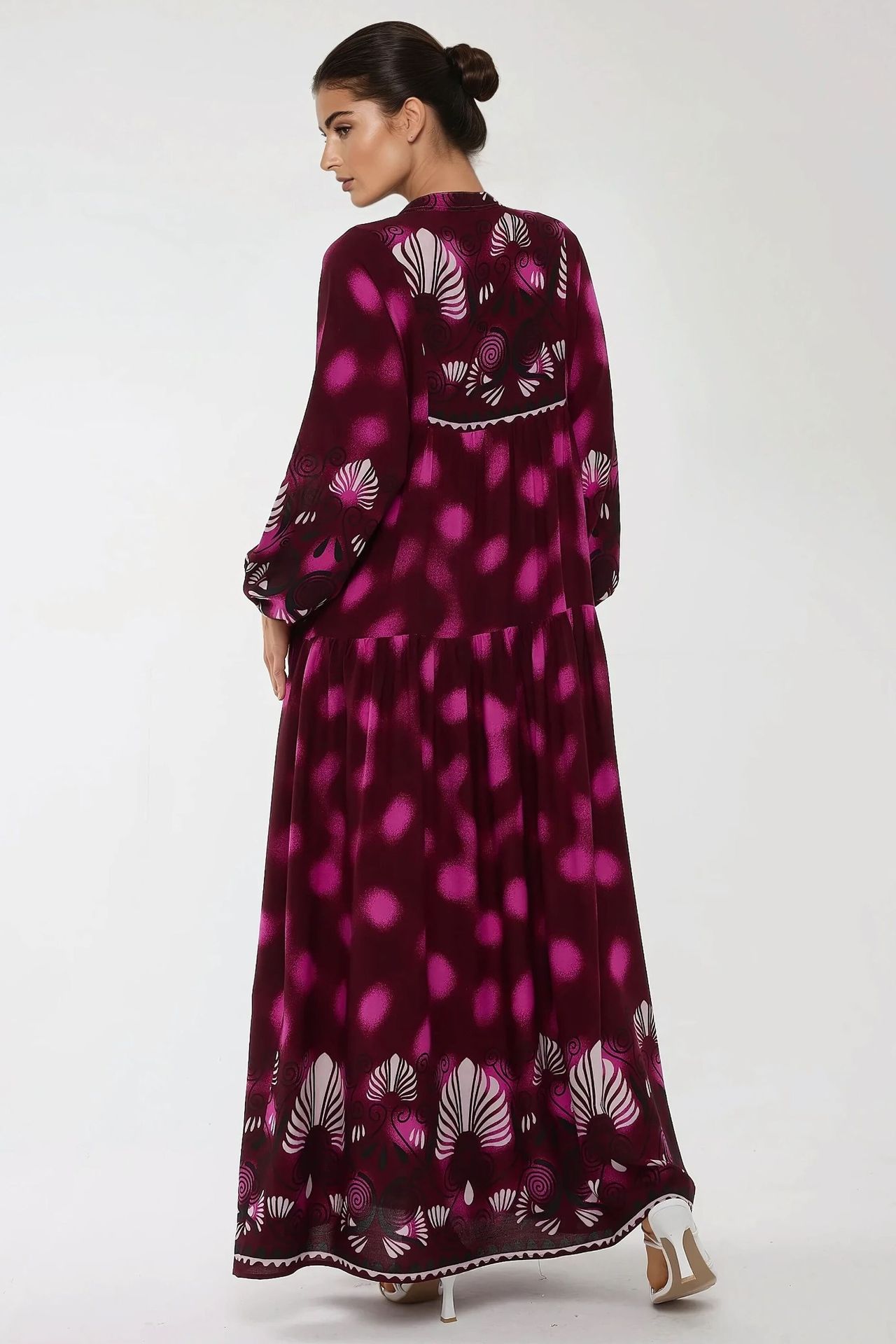 Printed Long Sleeve Viscose Maxi Dress 