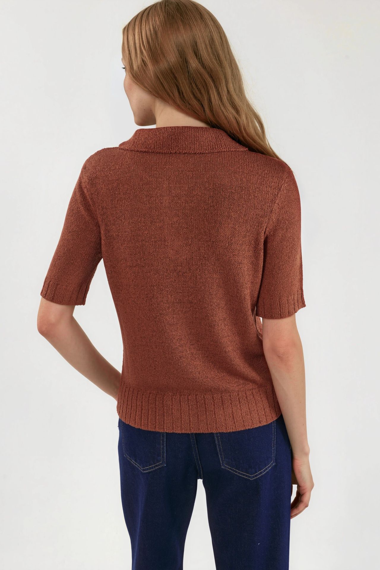 Textured Knit Polo Collar Top 2