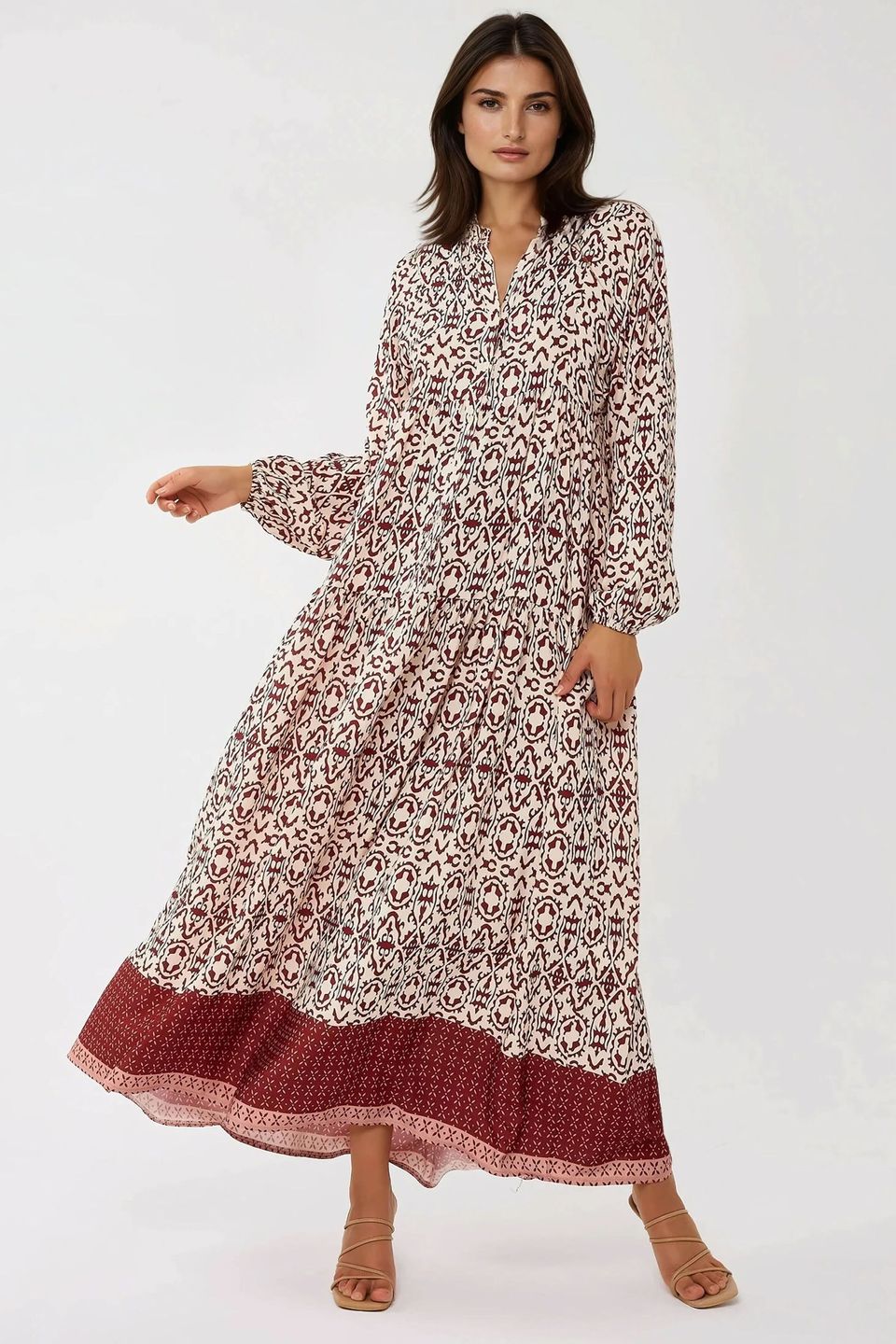 Printed Maxi Dress with Shirt Collar