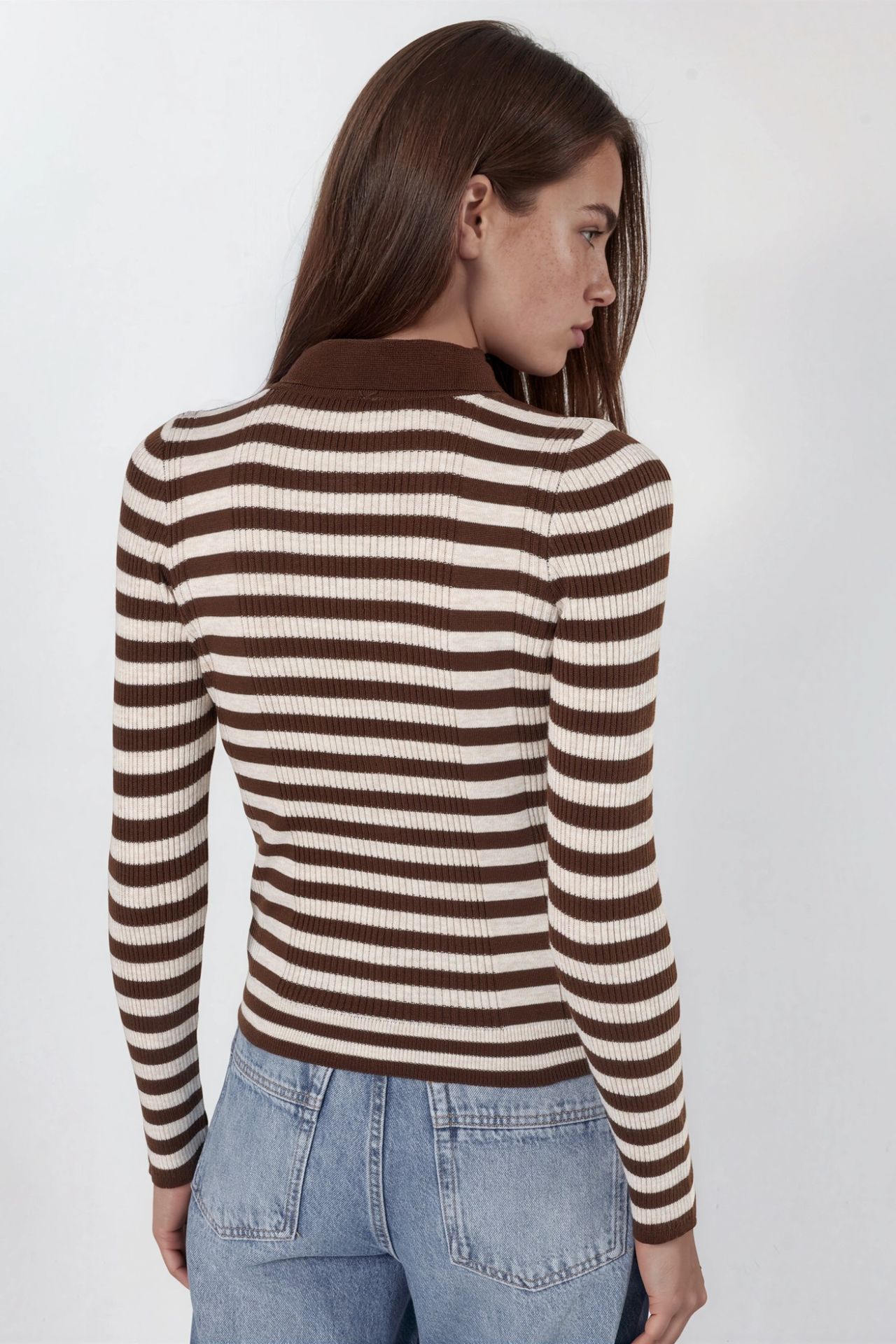 Striped Ribbed Button Polo Sweater 2