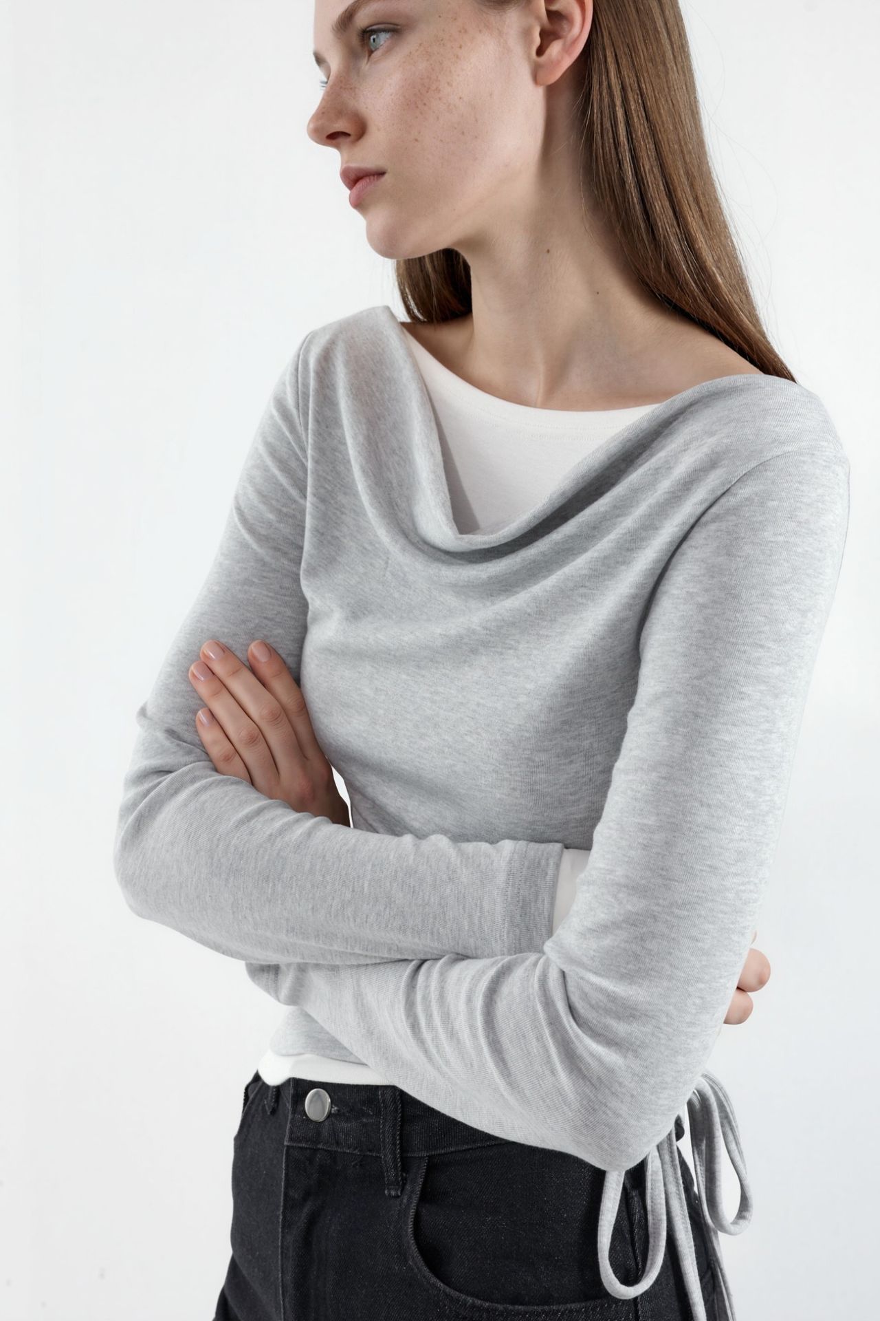 Color Block Soft Blouse with Cowl Neck 3