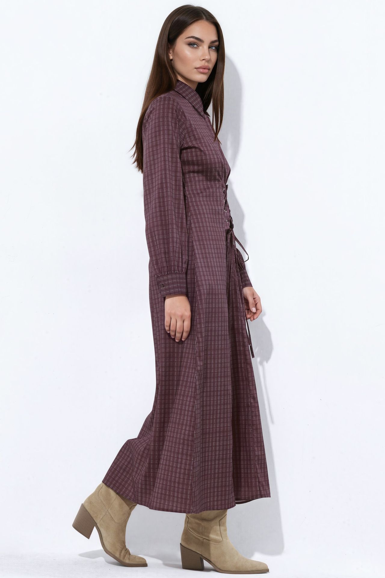 Plaid Shirt Dress with Corset Lace-Up Detail 3