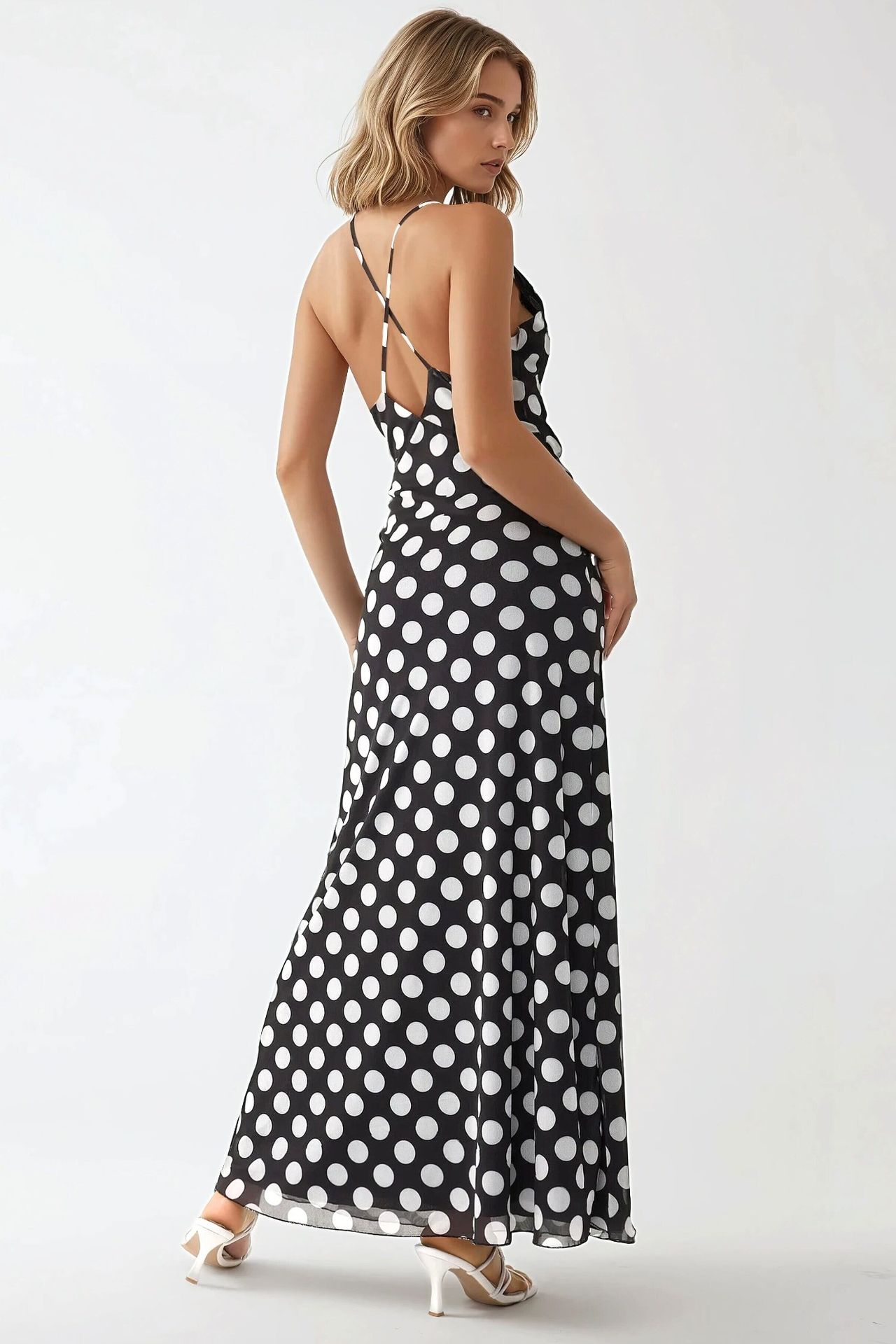 Audrey Polka V-Neck Maxi Dress