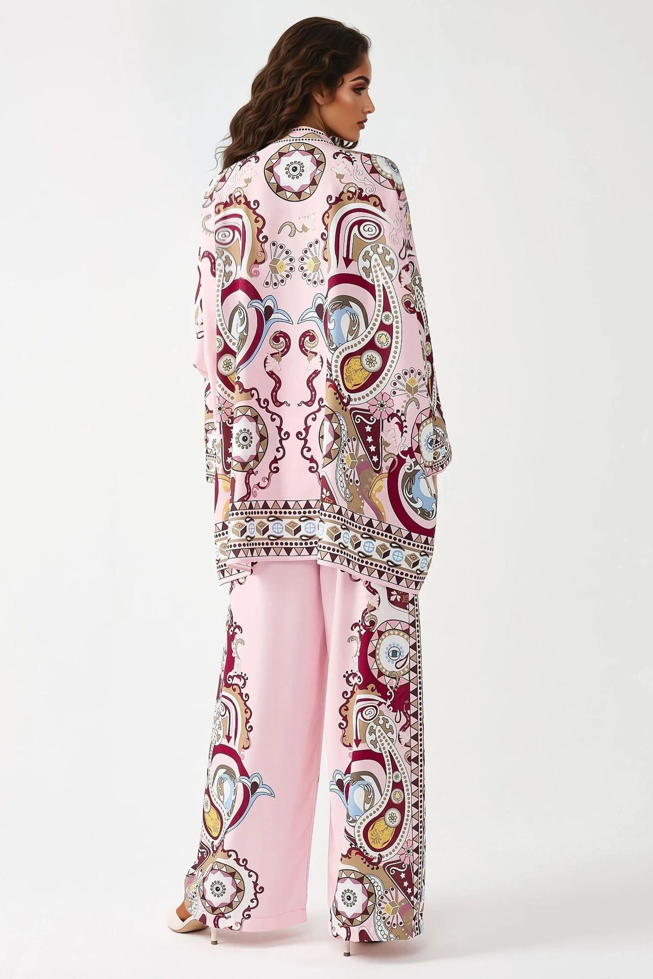 Printed Shrt & High Waist Wide Leg Two-Piece Set