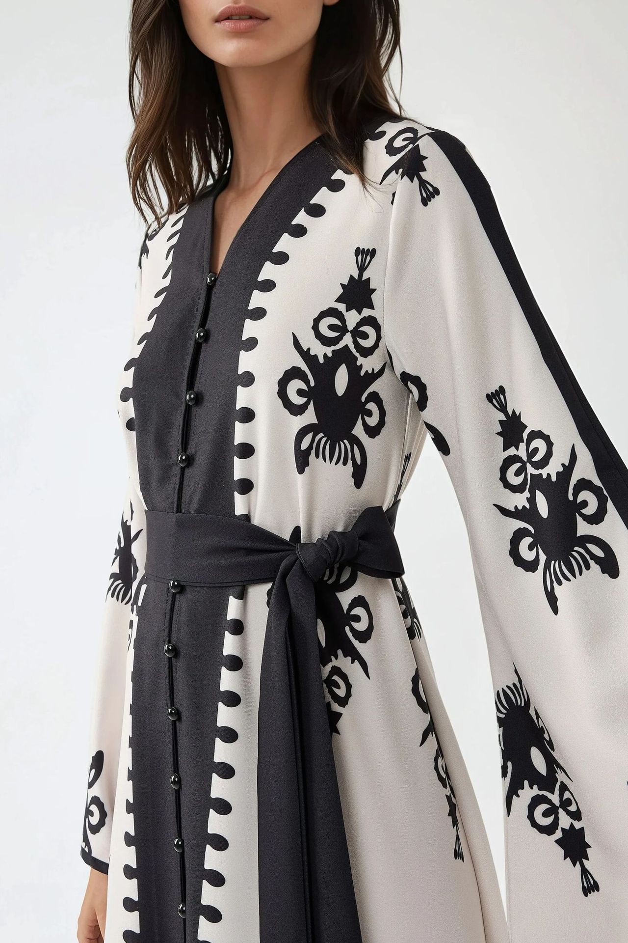 Printed Crew Neck Maxi Dress with Arched Detail