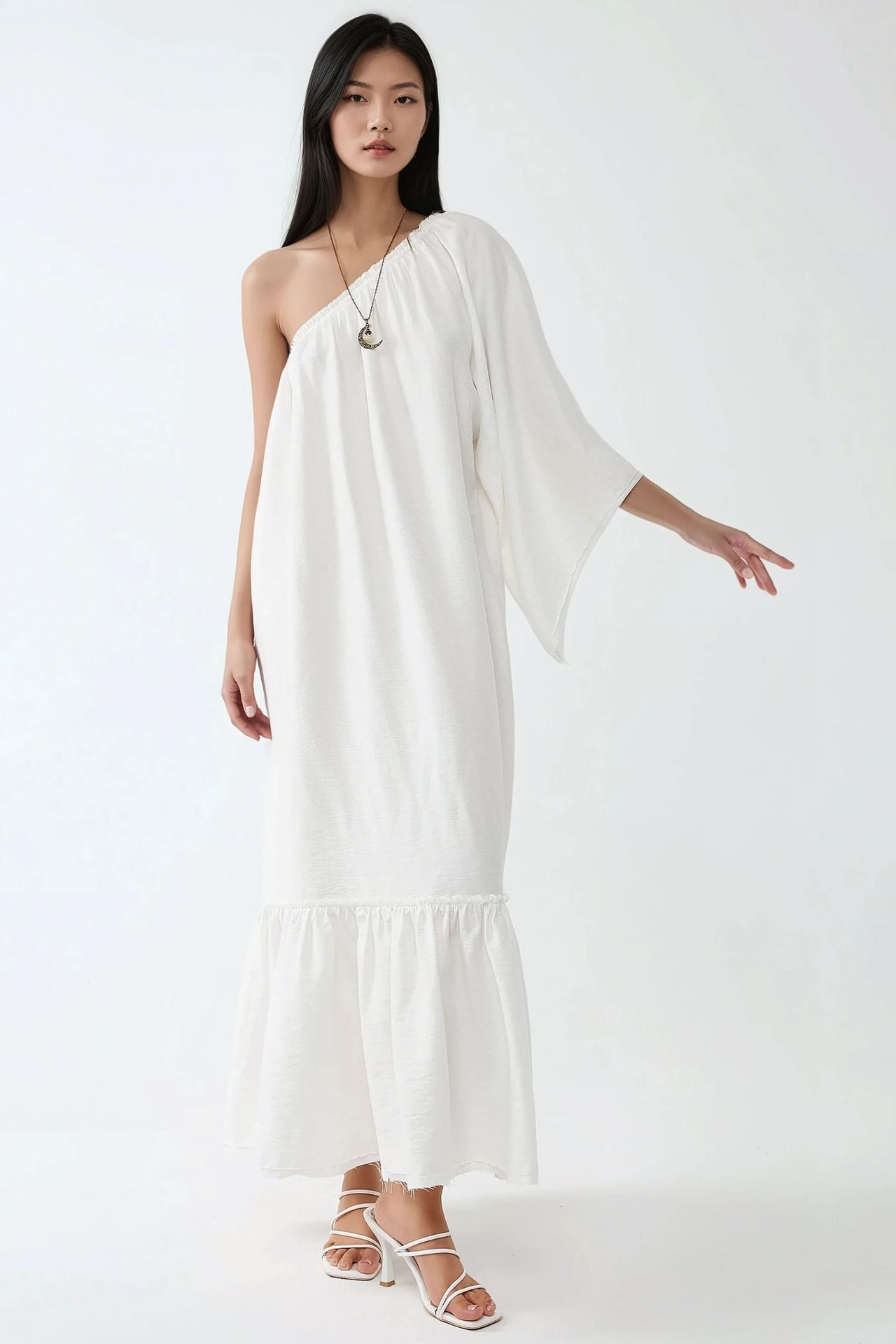 Asymmetrical Collar Off Shoulder Maxi Dress