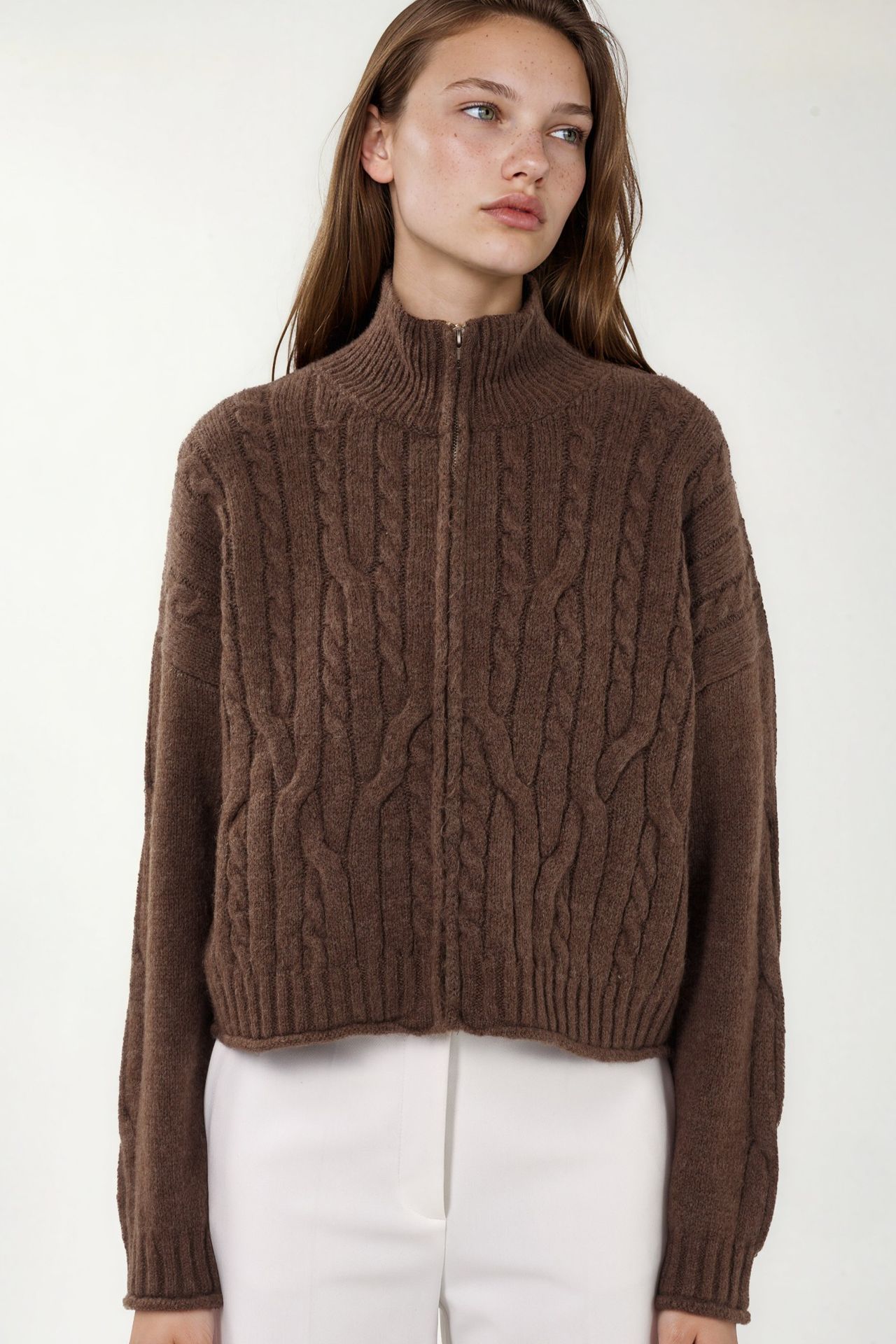 Crop Soft Touch Zip-Up Cable Knit Cardigan 6