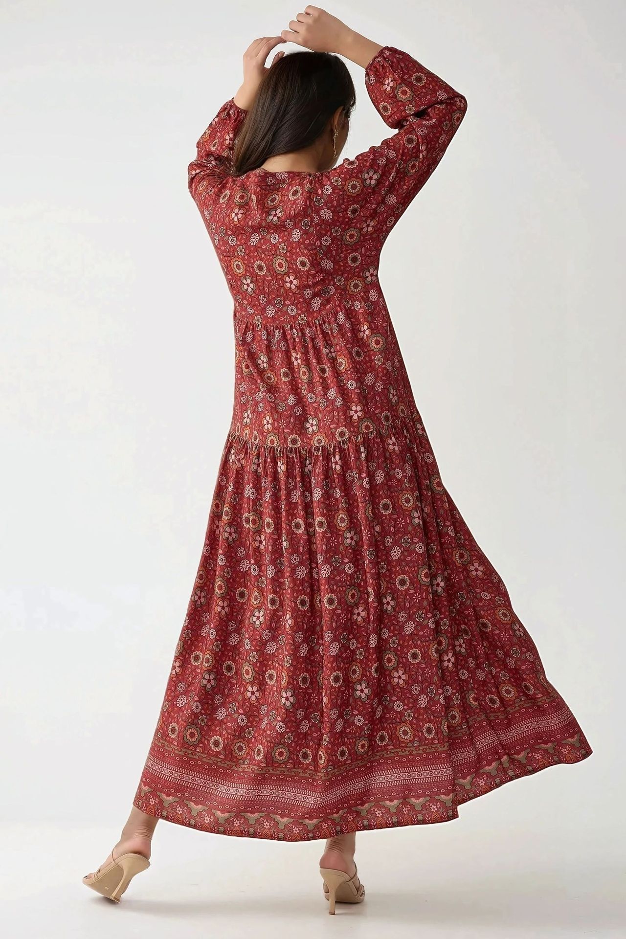 Printed V-Neck Maxi Dress with Buttons