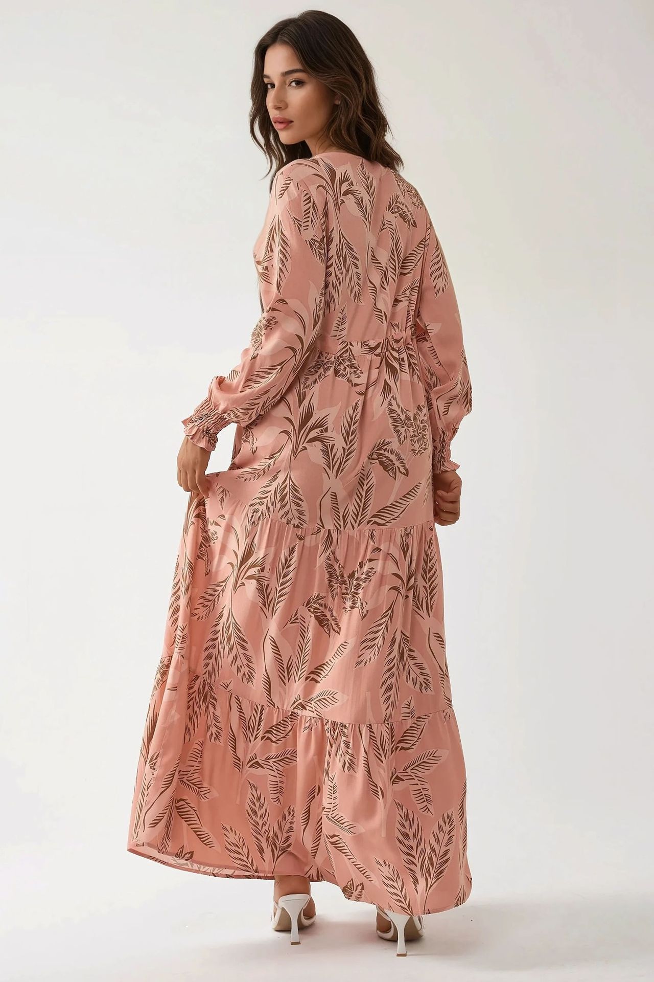 Printed Long Sleeve Viscose Maxi Dress 