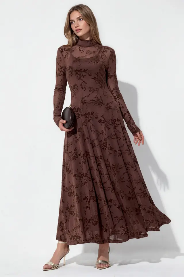 Floral Half Turtleneck Maxi Dress