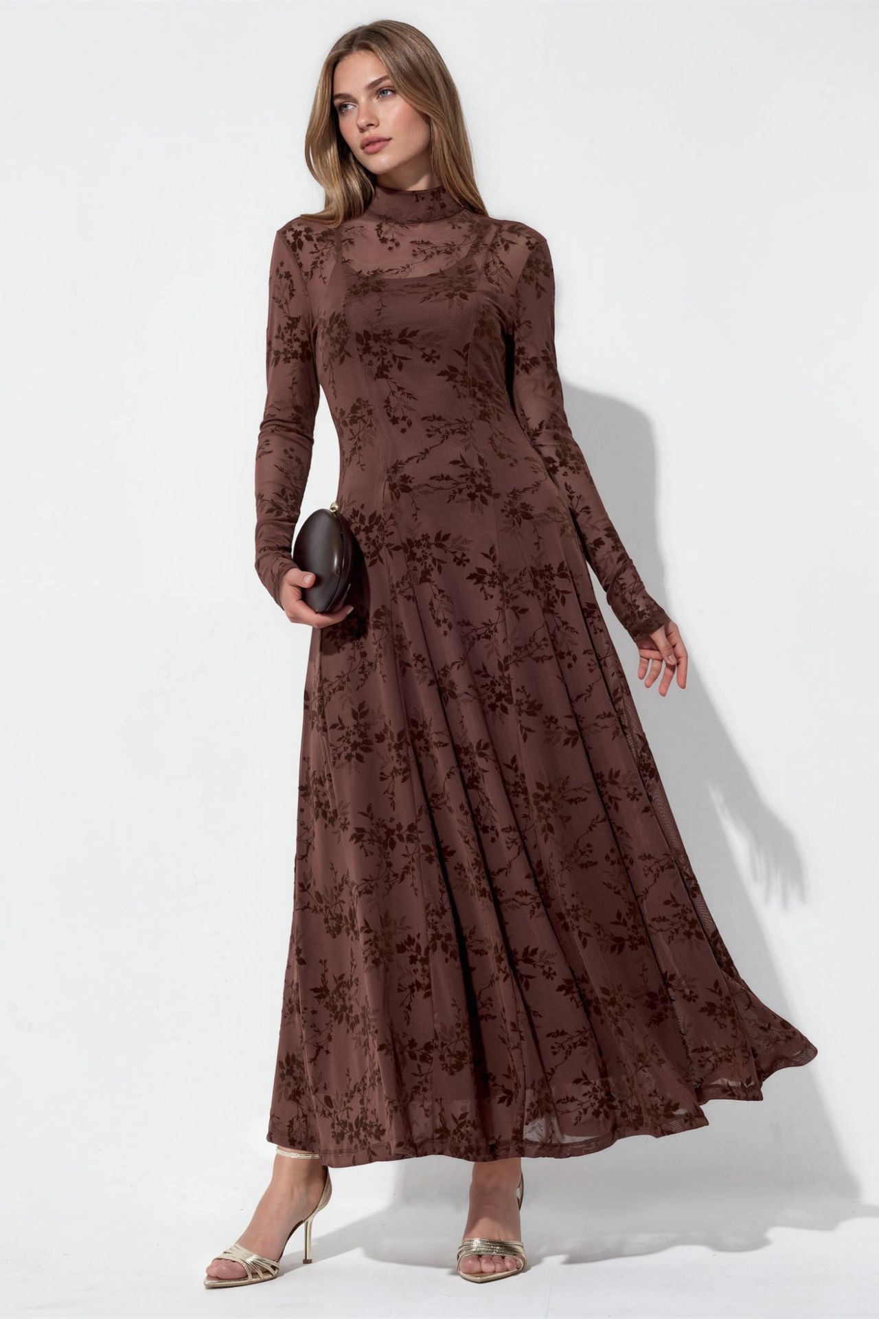 Floral Half Turtleneck Maxi Dress 1