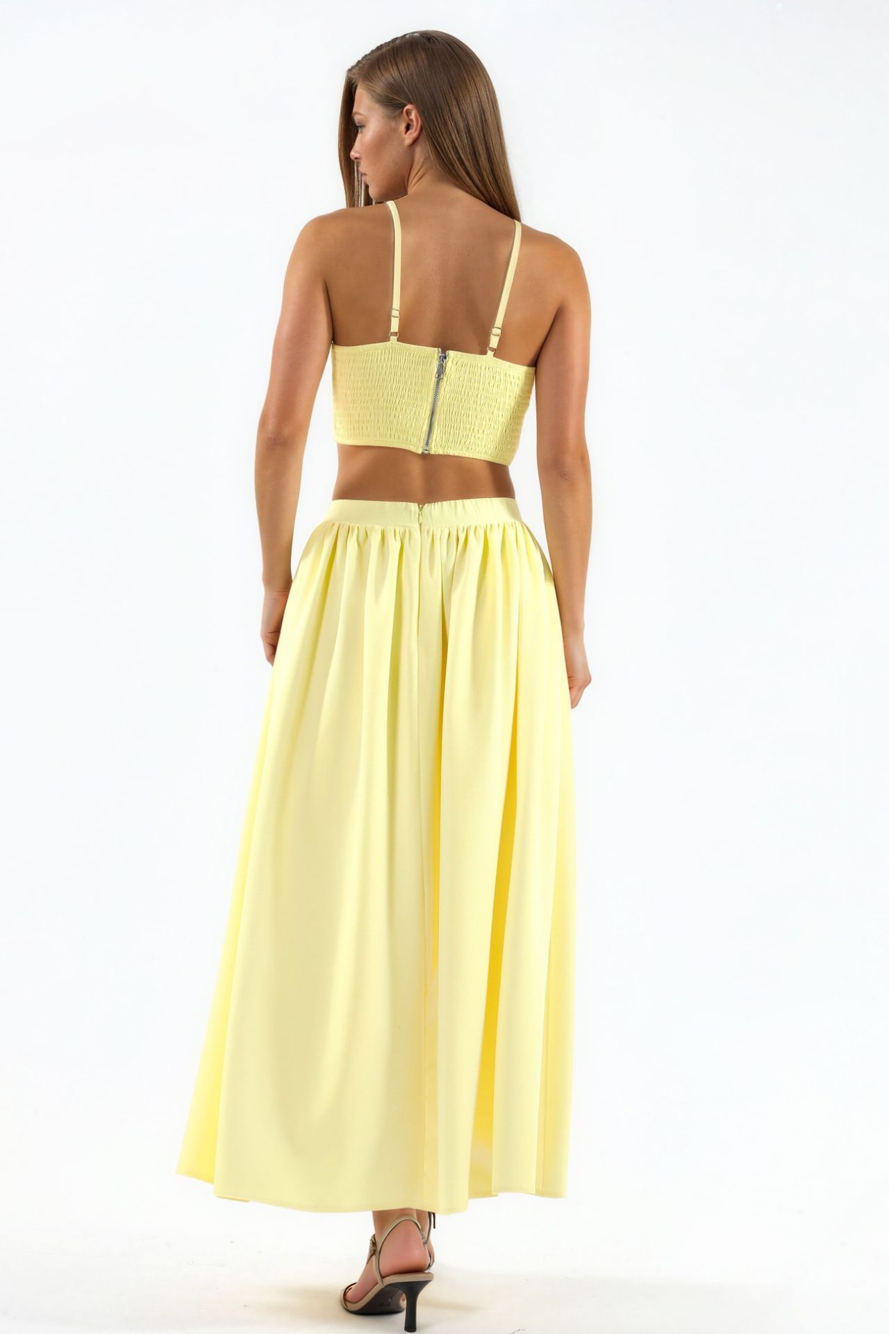 Pocket Detailed Long Skirt and Crop Top Two-Piece Set 3