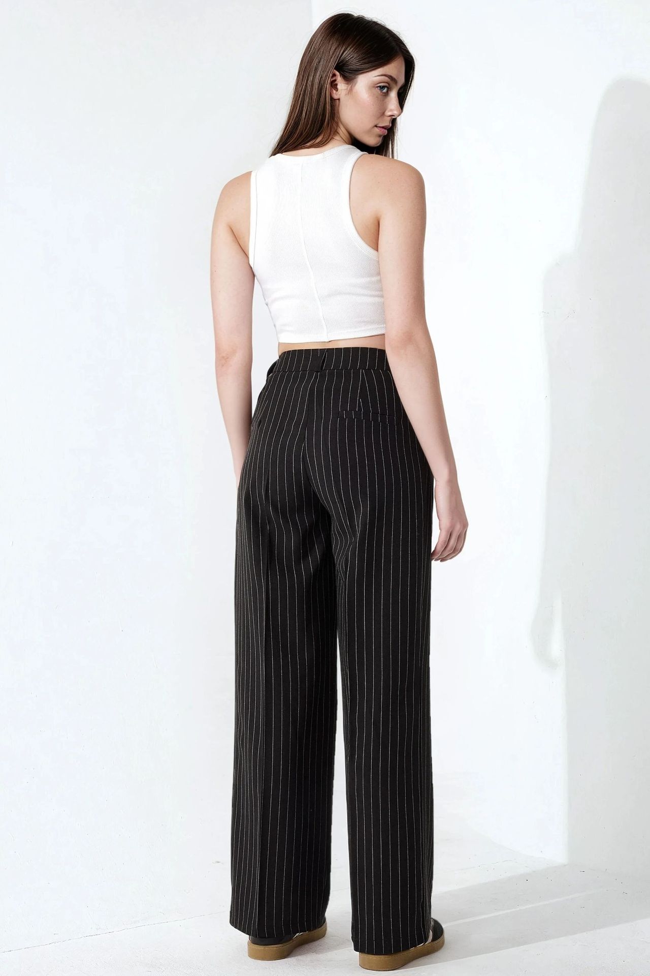 Striped Wide Leg Pleated Palazzo Pants