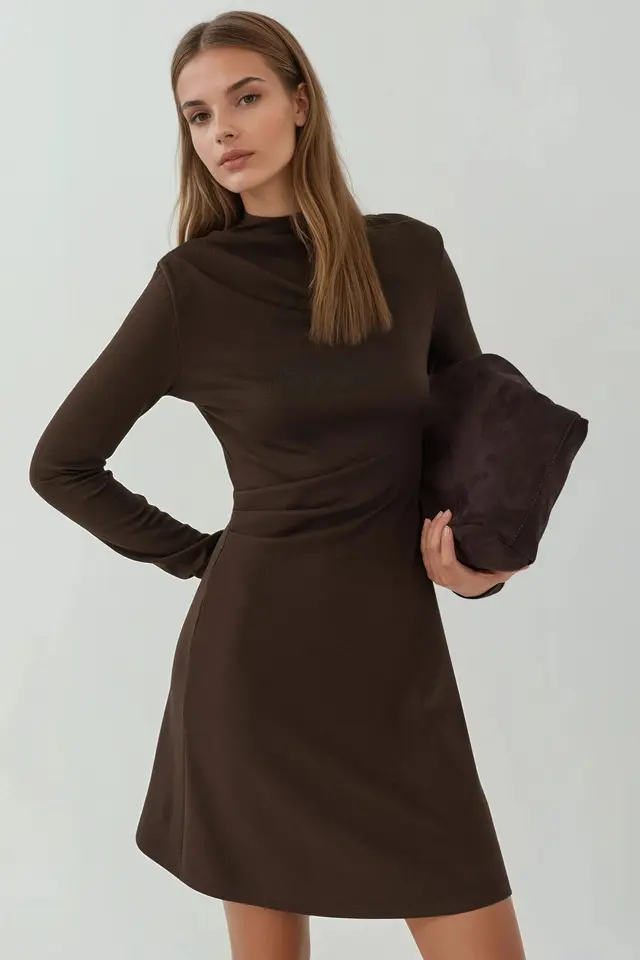 Drapped Mini Dress with Crew Neck
