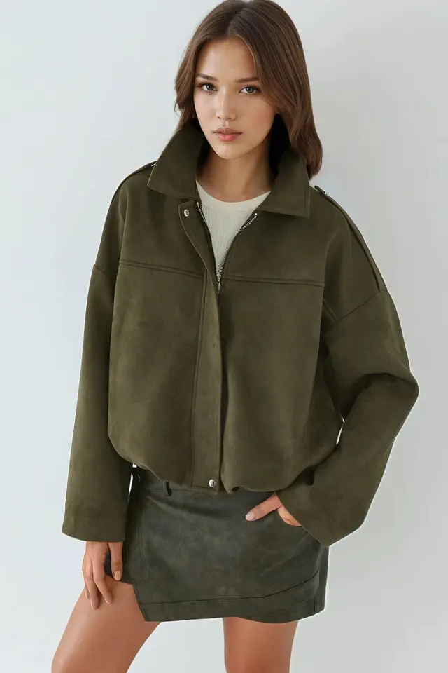 Soft Textured Suede Bomber Jacket