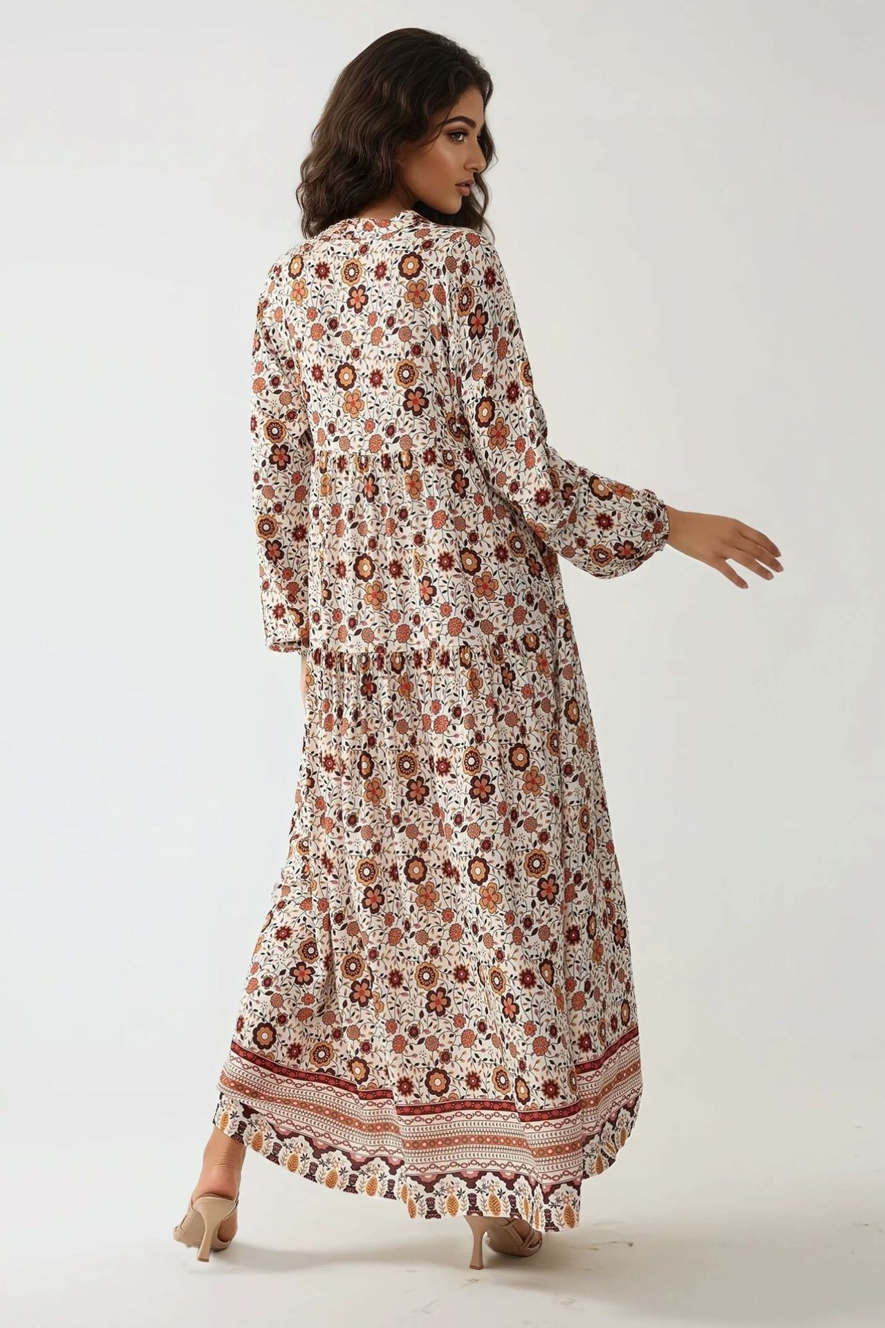 Printed V-Neck Maxi Dress with Buttons