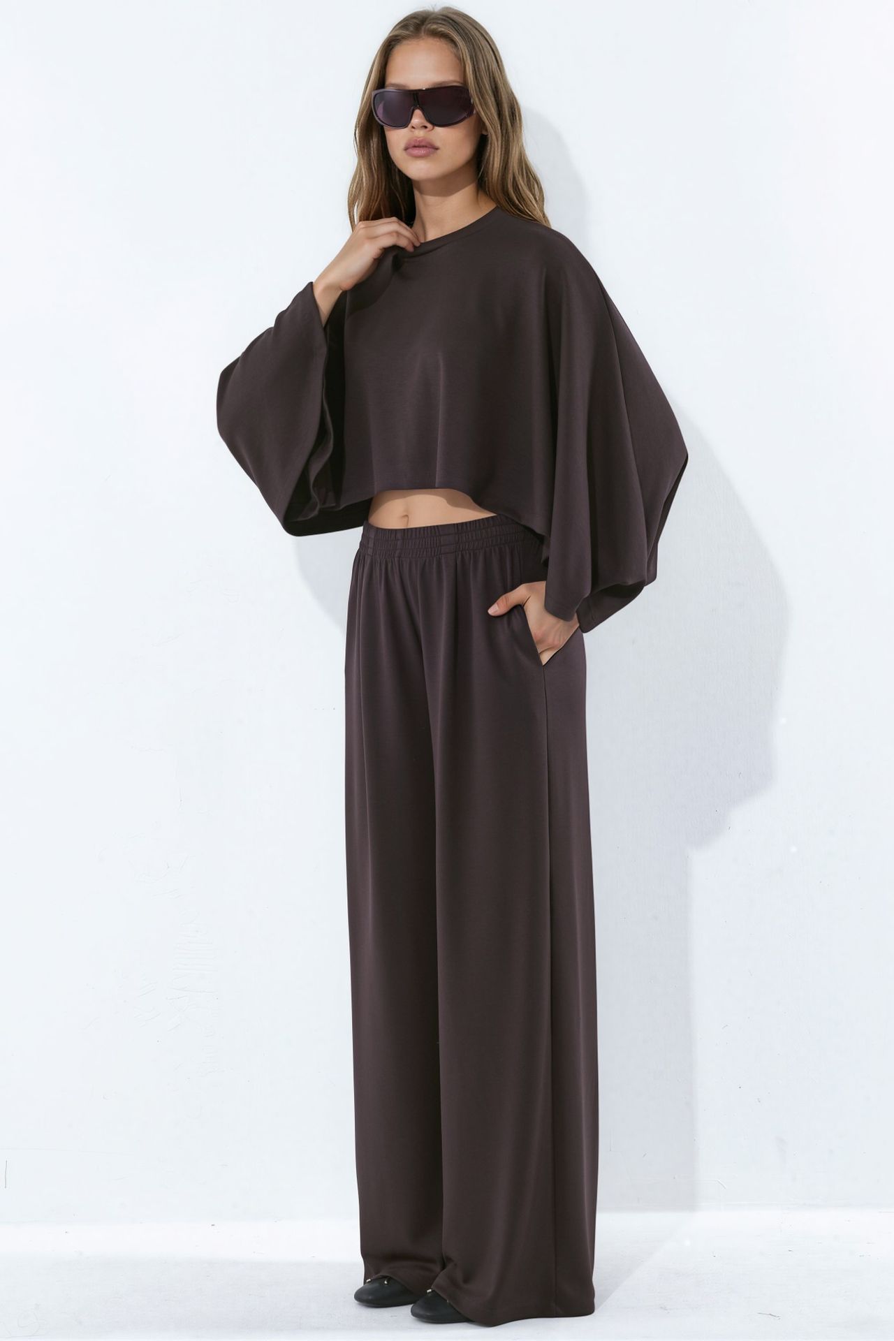 Modal Touch Oversized Bolero Top & Palazzo Pants Knit Set 5