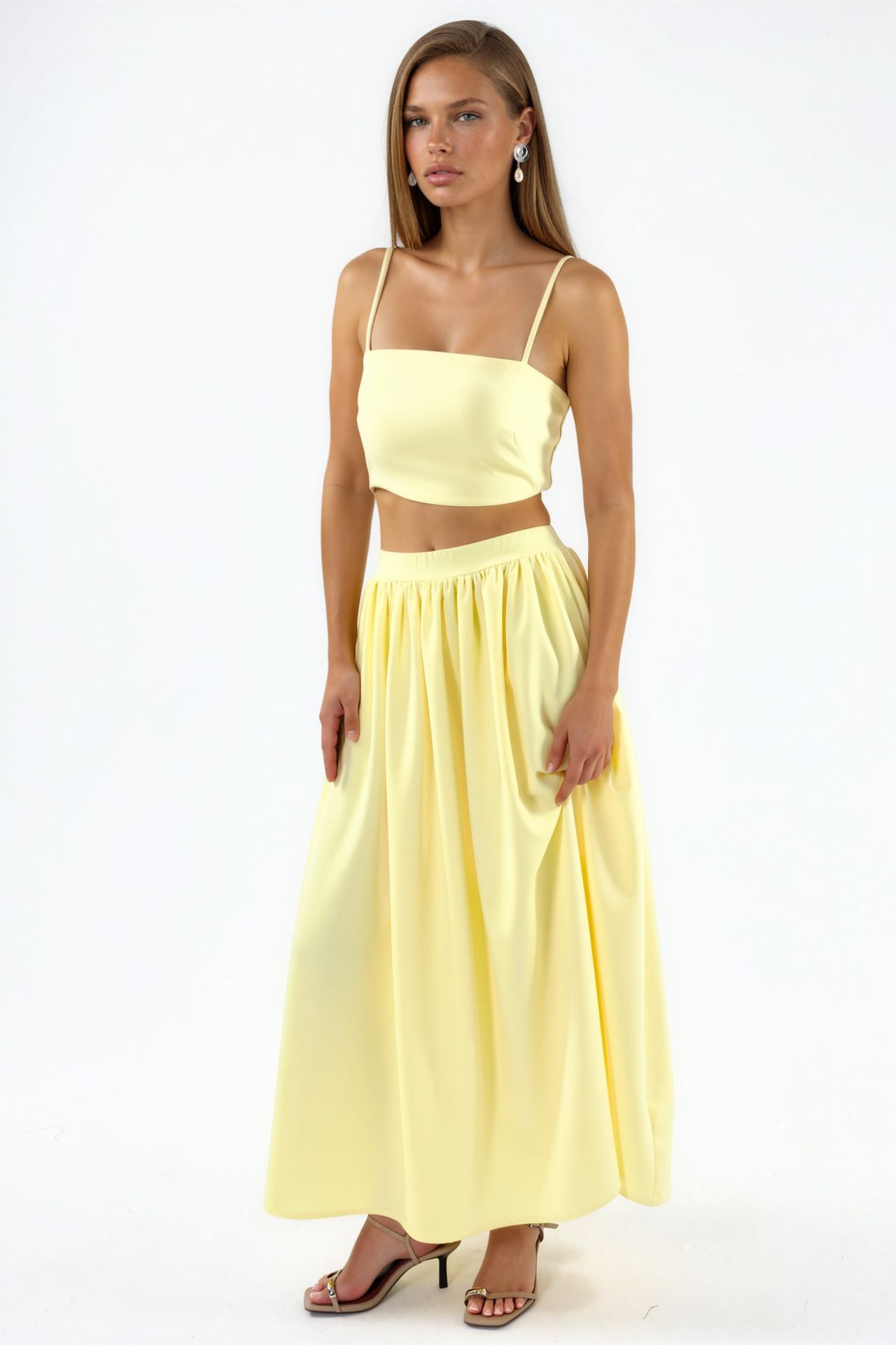 Pocket Detailed Long Skirt and Crop Top Two-Piece Set 5