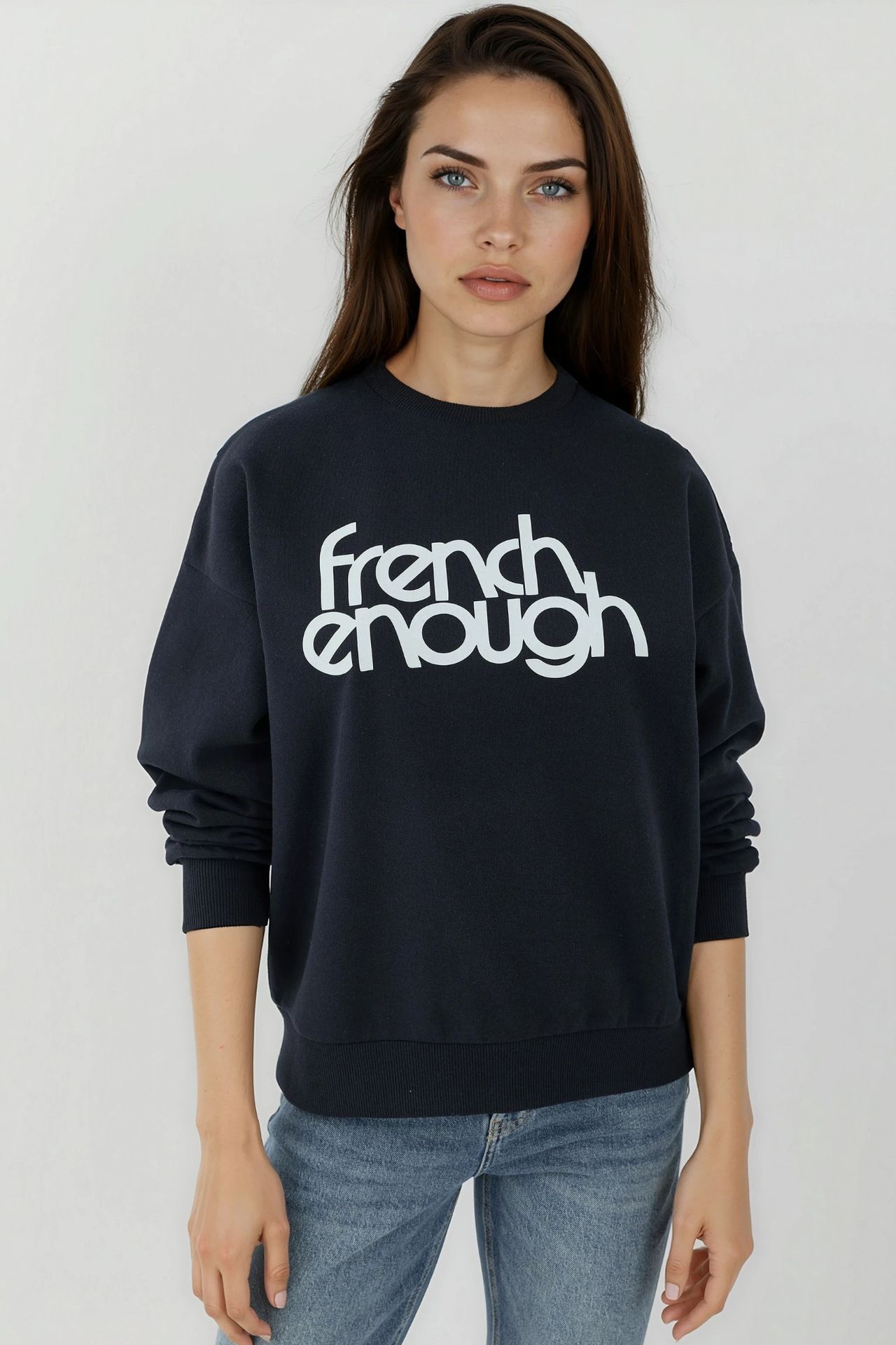 Printed Crew Neck Long Sleeve Raised Sweatshirt 1