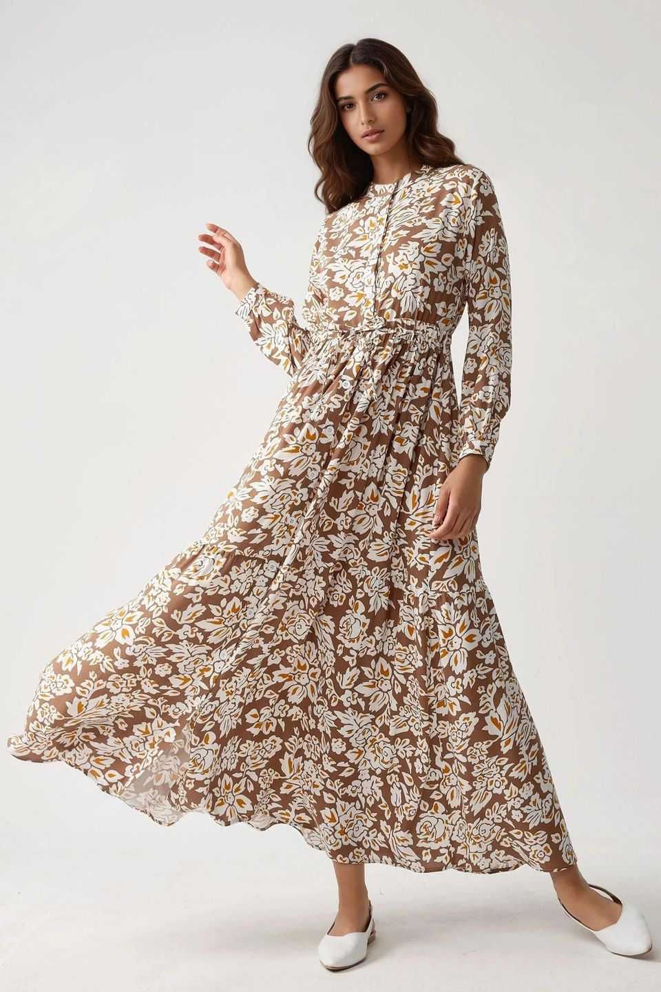 Printed Maxi Dress with Shirt Collar