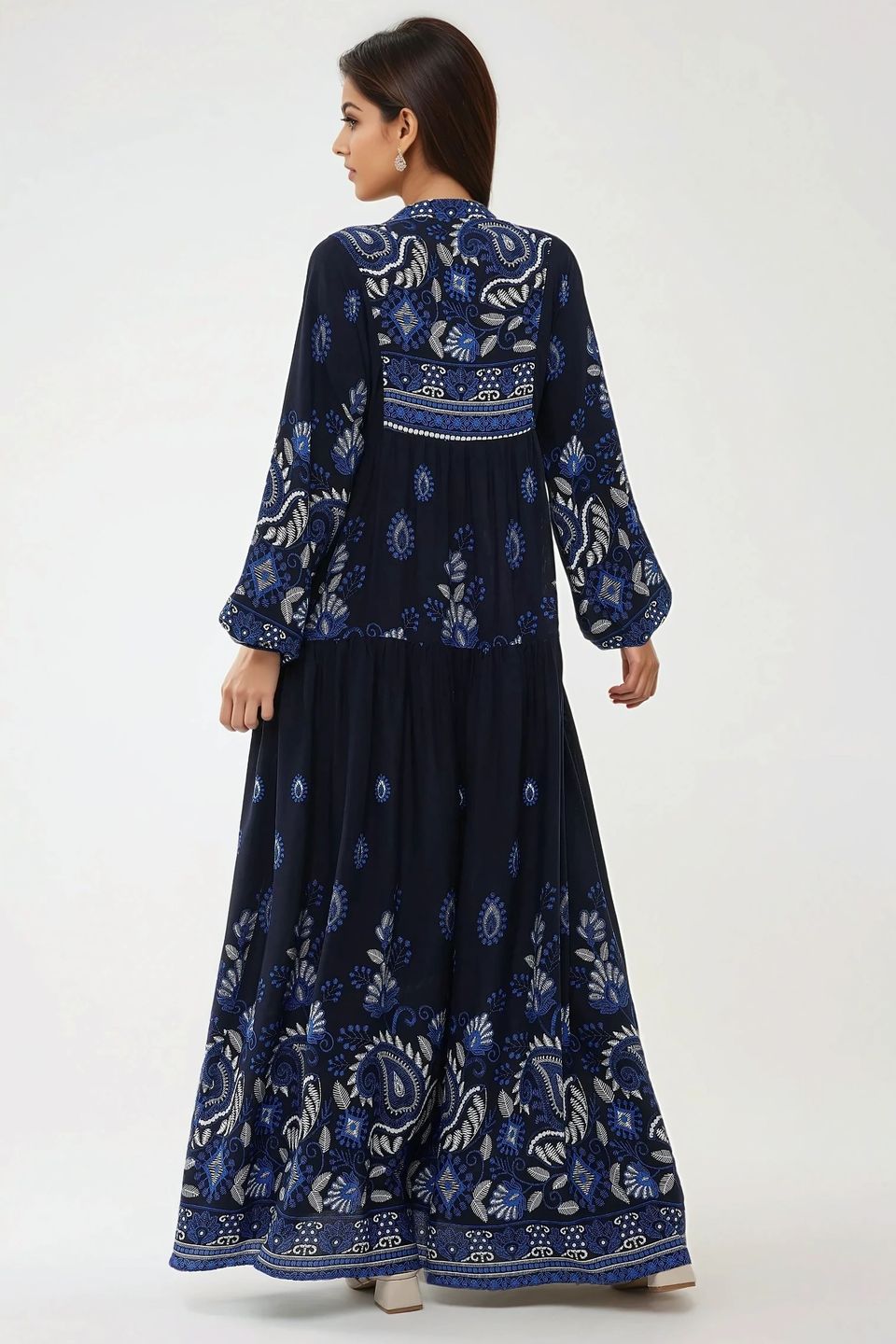 Printed Long Sleeve Viscose Maxi Dress 