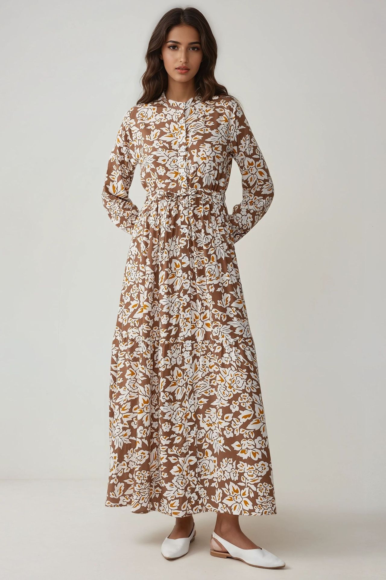 Printed Maxi Dress with Shirt Collar