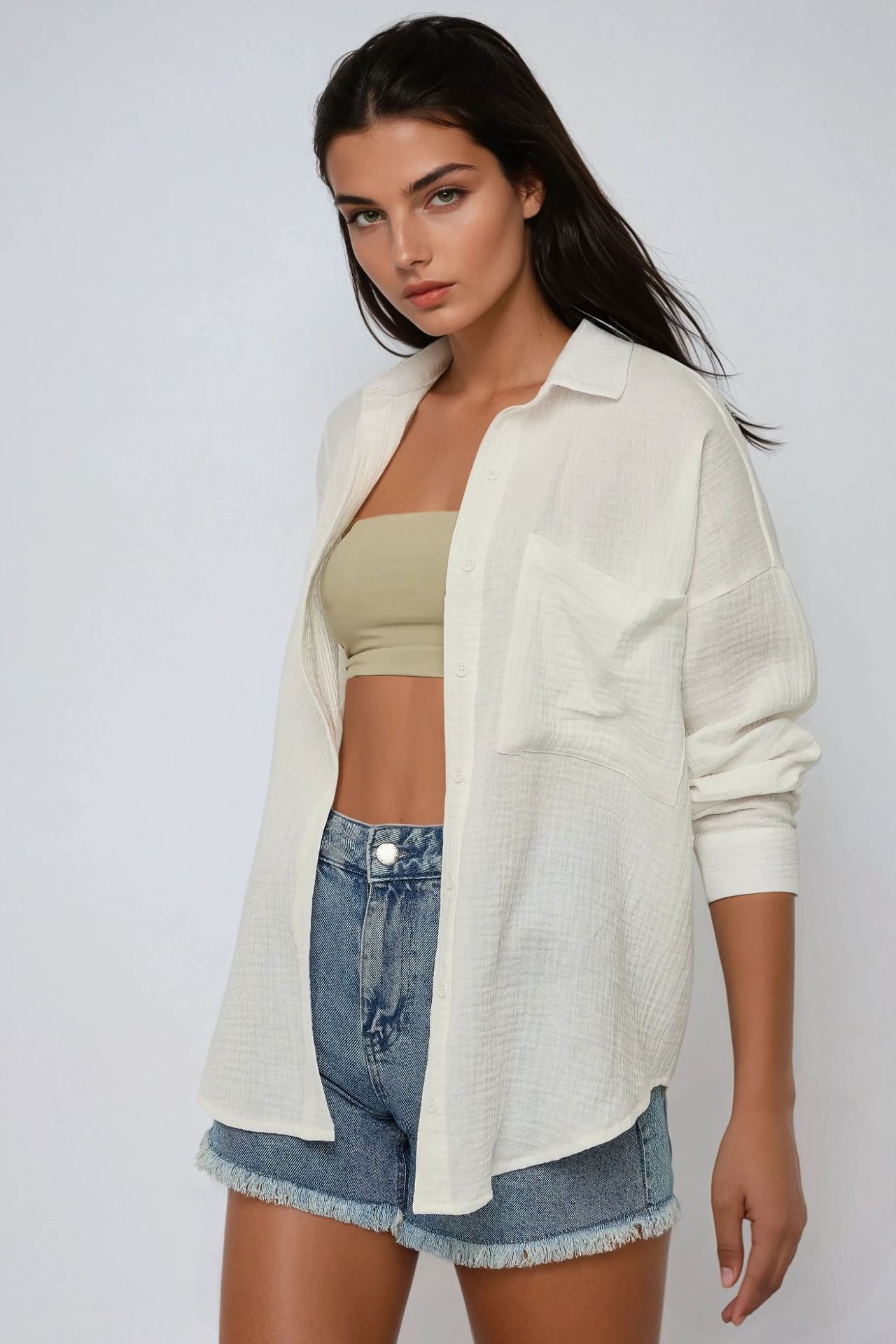 Oversized Cotton Shirt with Pocket Detail