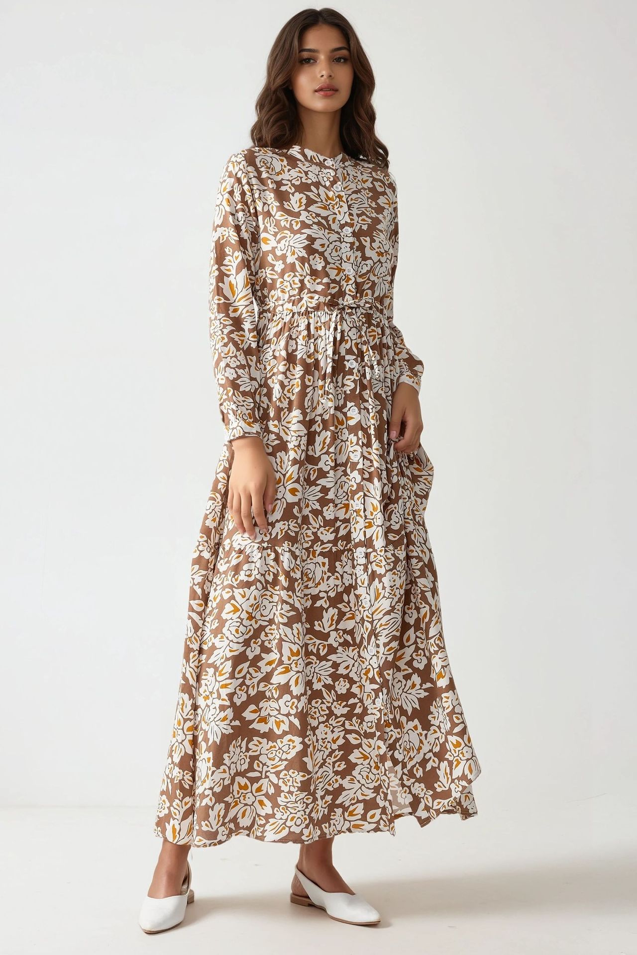 Printed Maxi Dress with Shirt Collar