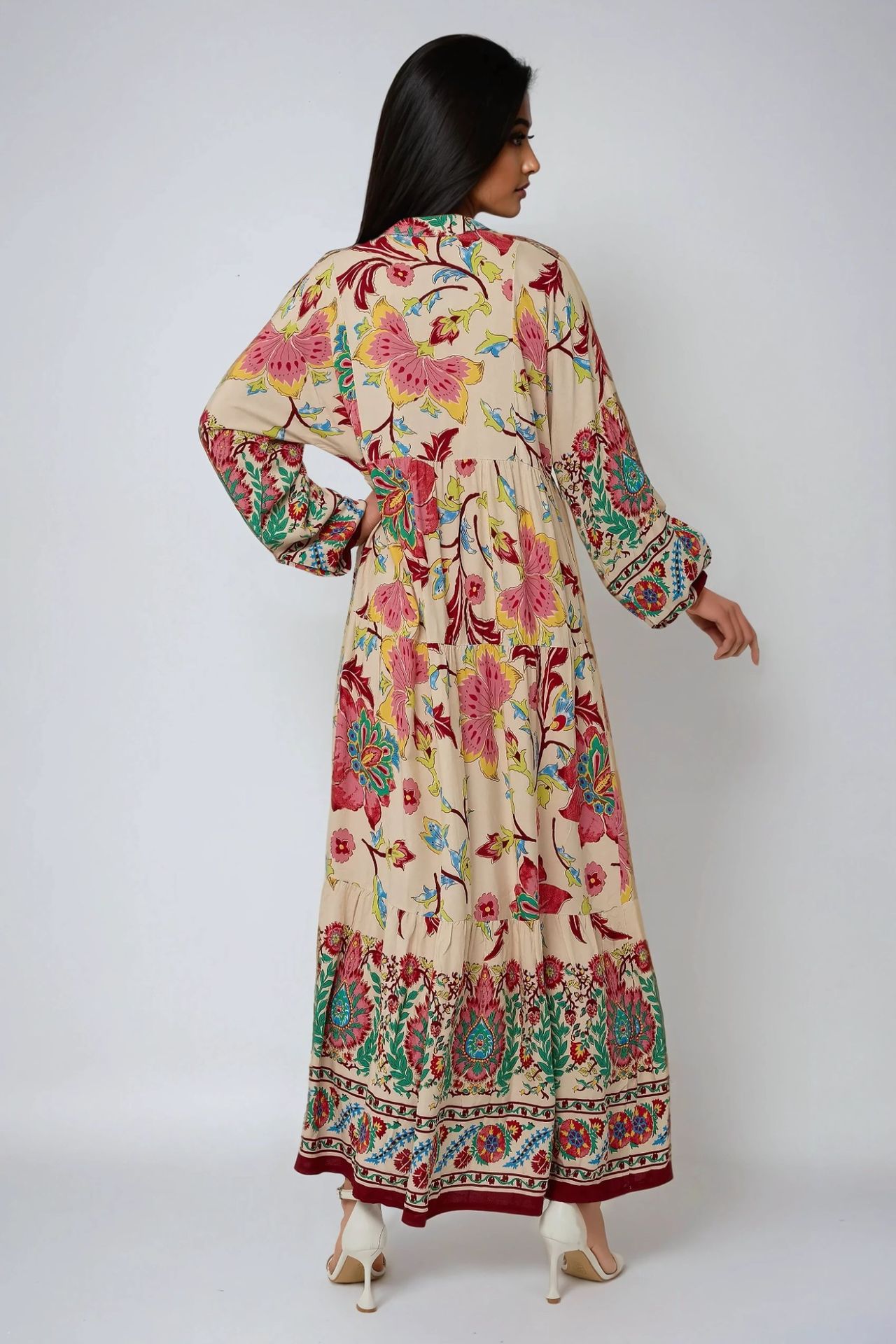 Patterned Maxi Dress with Shirt Collar