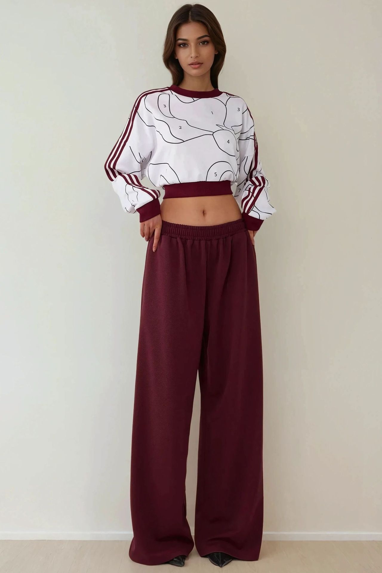 Wide Leg Jersey Pants with Elastic Waist