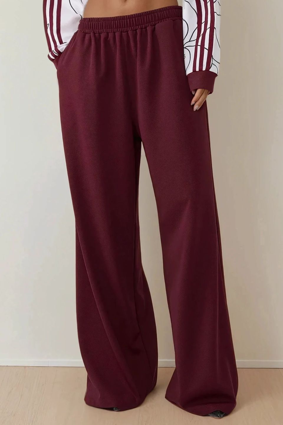 Wide Leg Jersey Pants with Elastic Waist