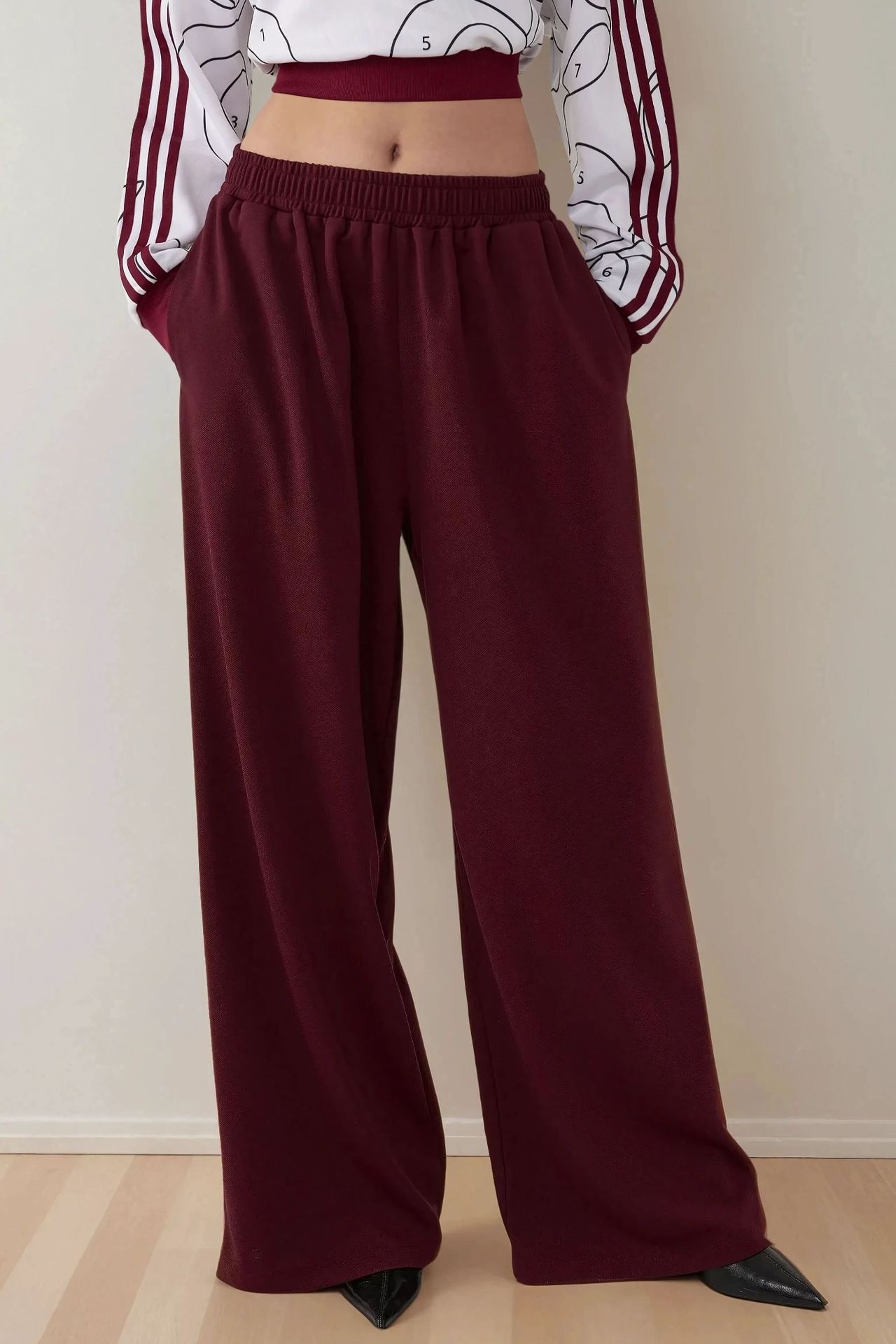 Wide Leg Jersey Pants with Elastic Waist