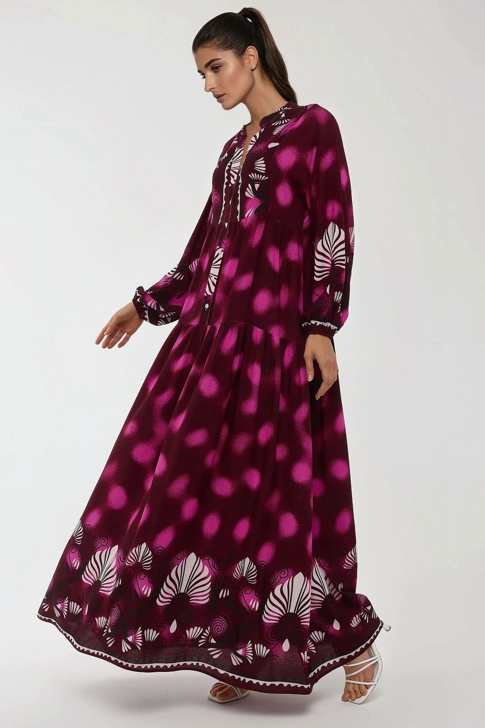Printed Long Sleeve Viscose Maxi Dress 